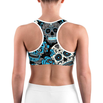 Blue And Red Floral Sugar Skull Sports Bra