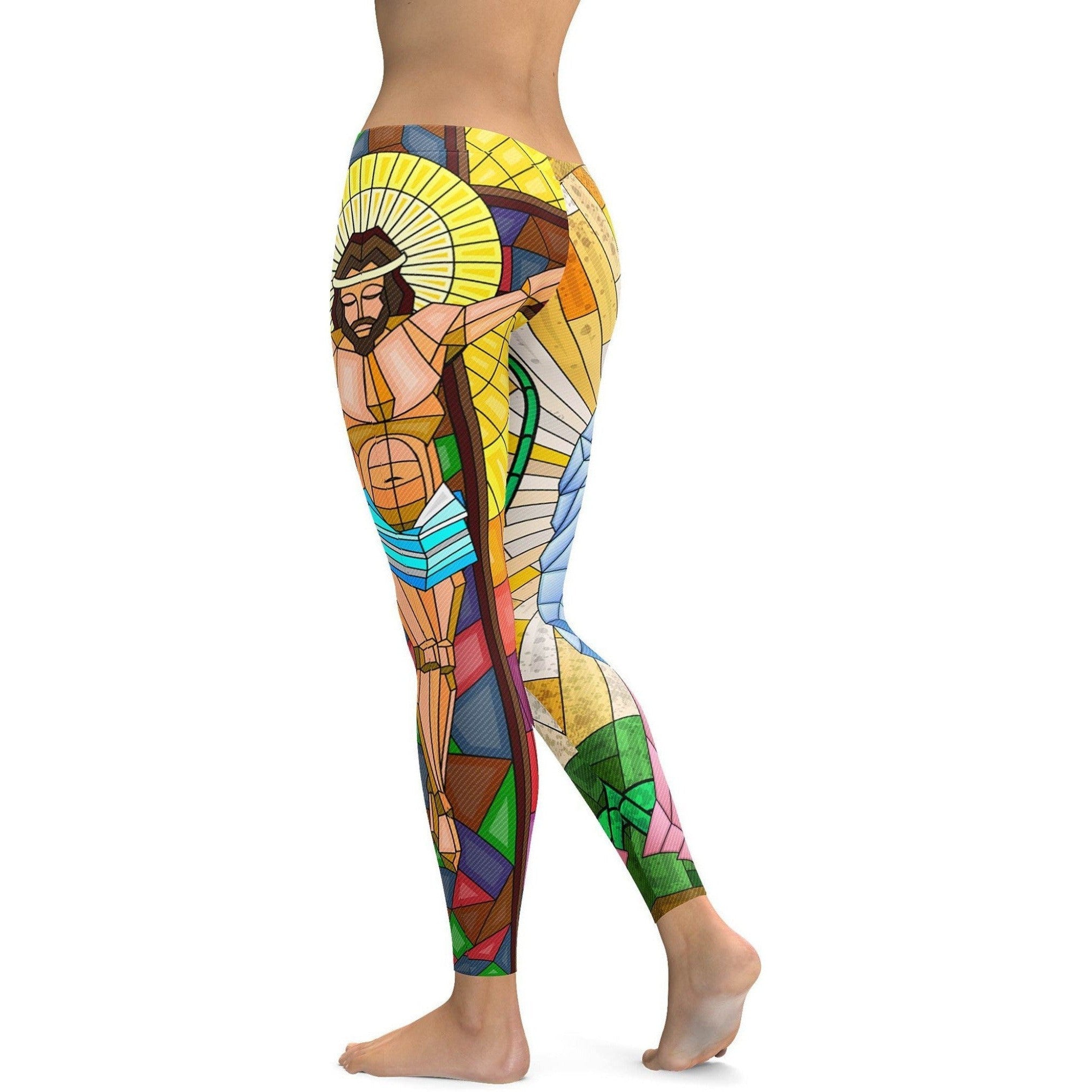 Womens Workout Yoga Birth and Death of Jesus Leggings