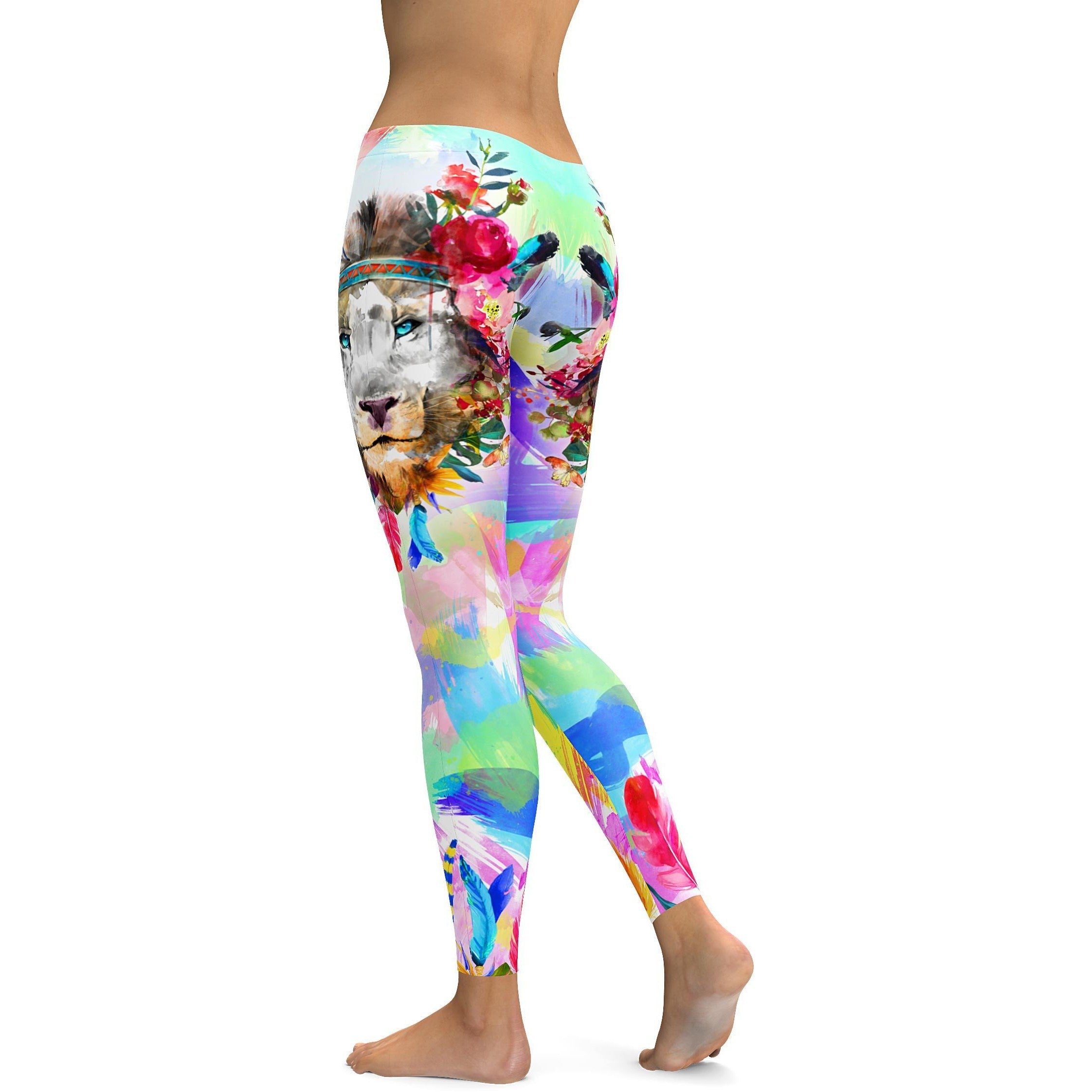 Watercolor Colorful Lion Leggings - GearBunch Leggings / Yoga Pants