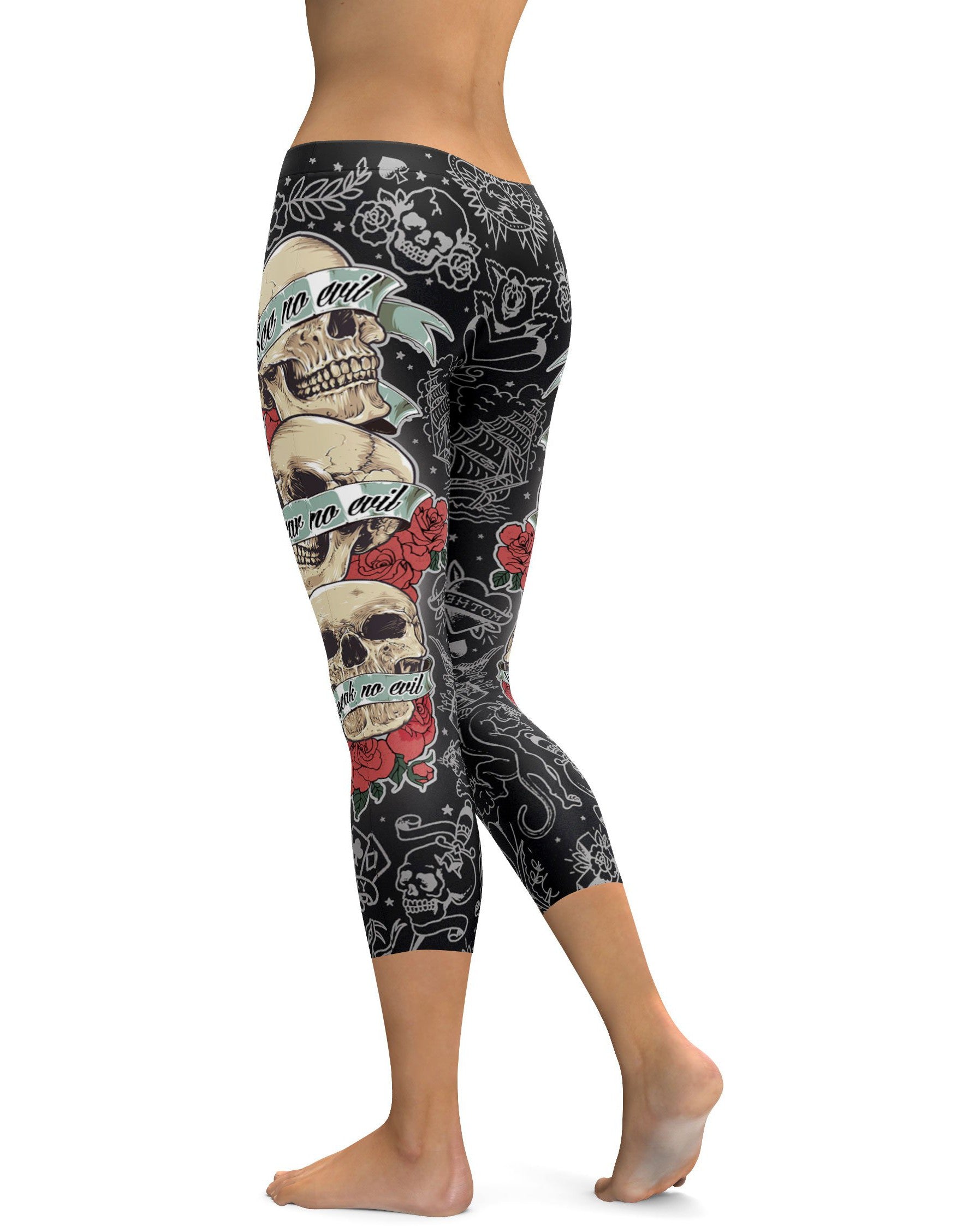 See no evil, Hear no evil, Speak no evil Black Capris - GearBunch Leggings / Yoga Pants