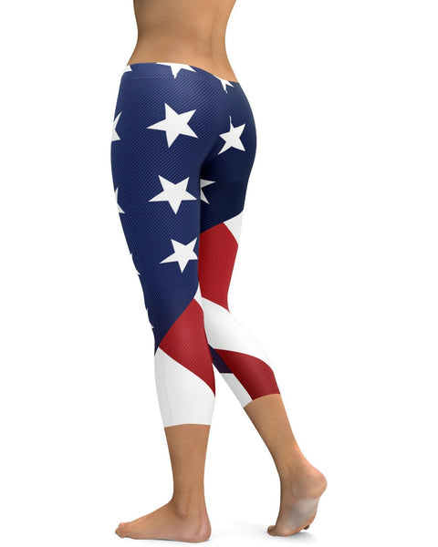 Womens Fashion American Flag Capris Leggings Red/White/Blue | Gearbunch.com