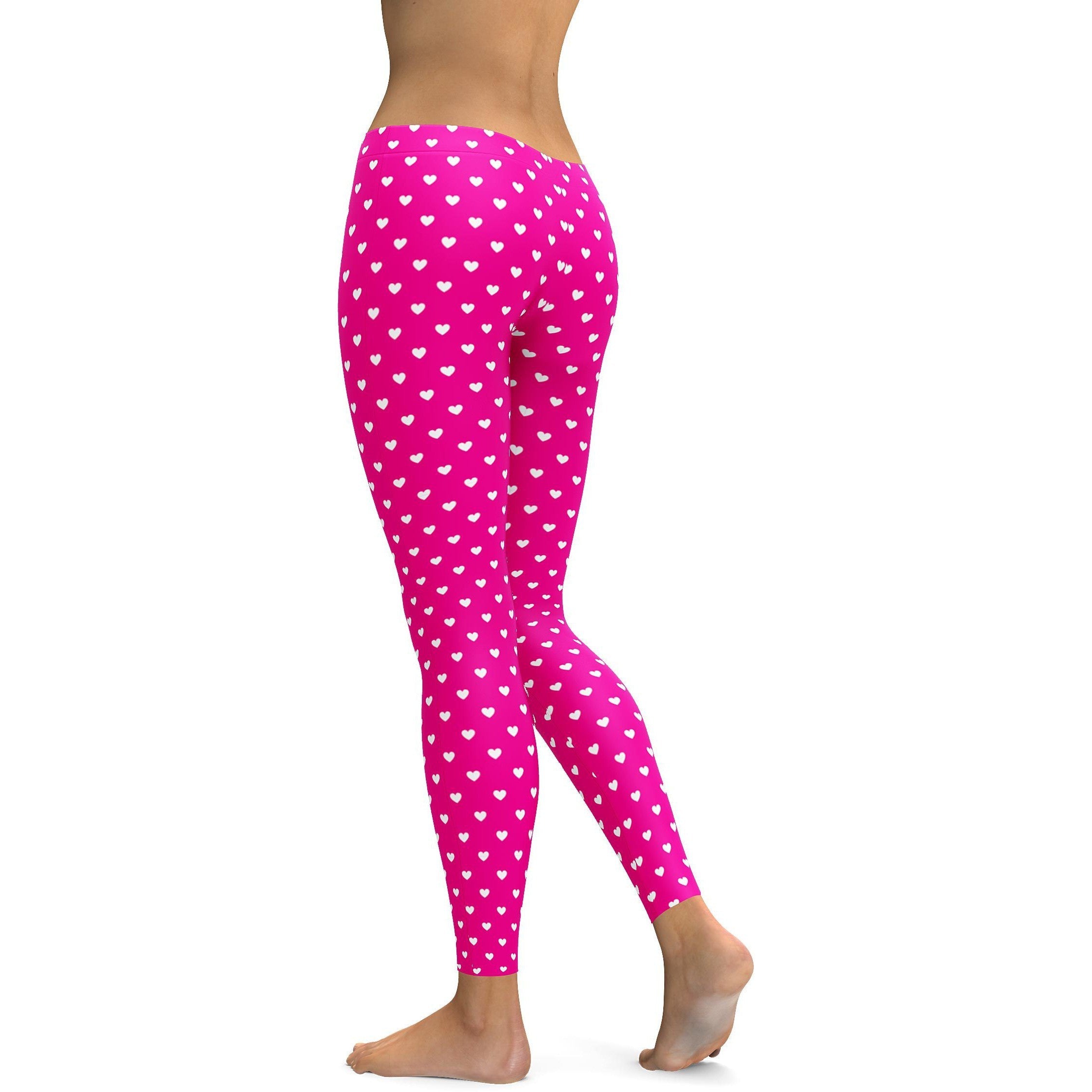 White Mini Hearts Pink Leggings - GearBunch Leggings / Yoga Pants