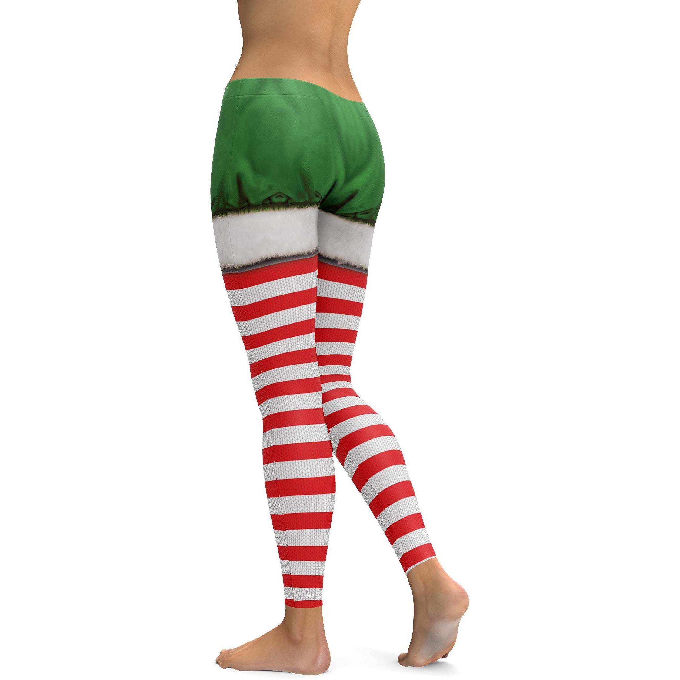 Christmas Candy Cane & Shorts Leggings - GearBunch Leggings / Yoga Pants