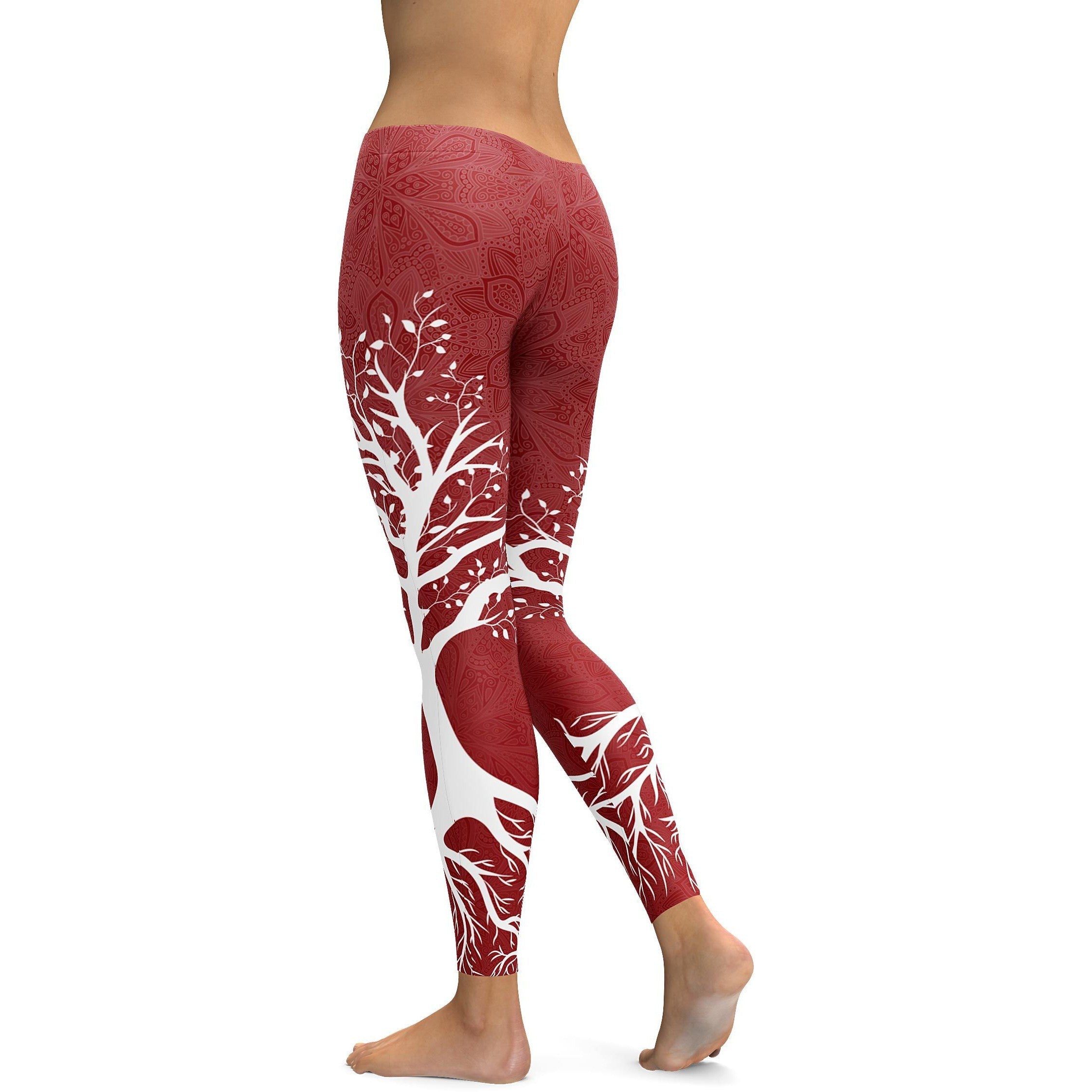 Deep Red Tree of Life Leggings - GearBunch Leggings / Yoga Pants