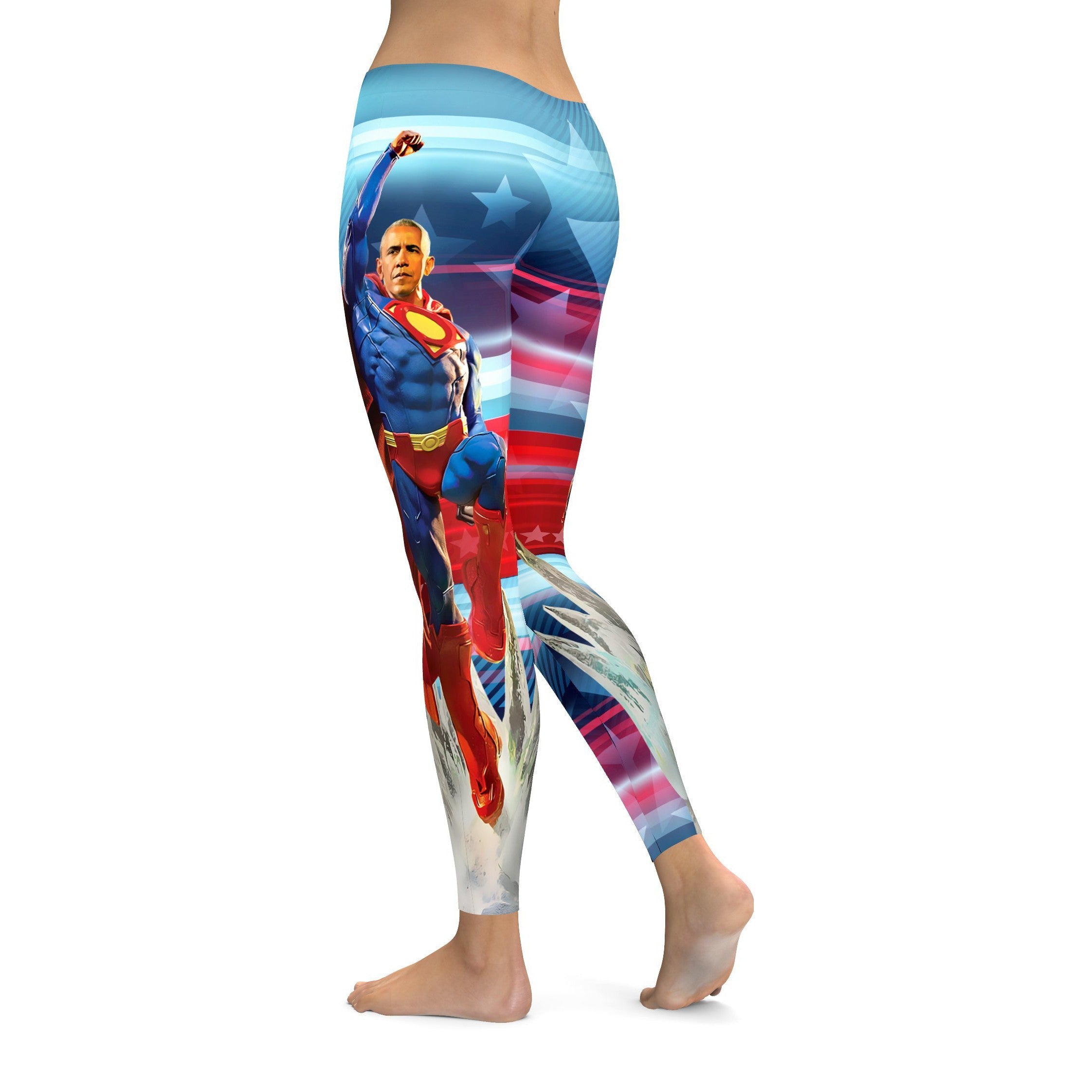 Womens Workout Yoga American Pride Obama Leggings Neavy Blue/Red/White