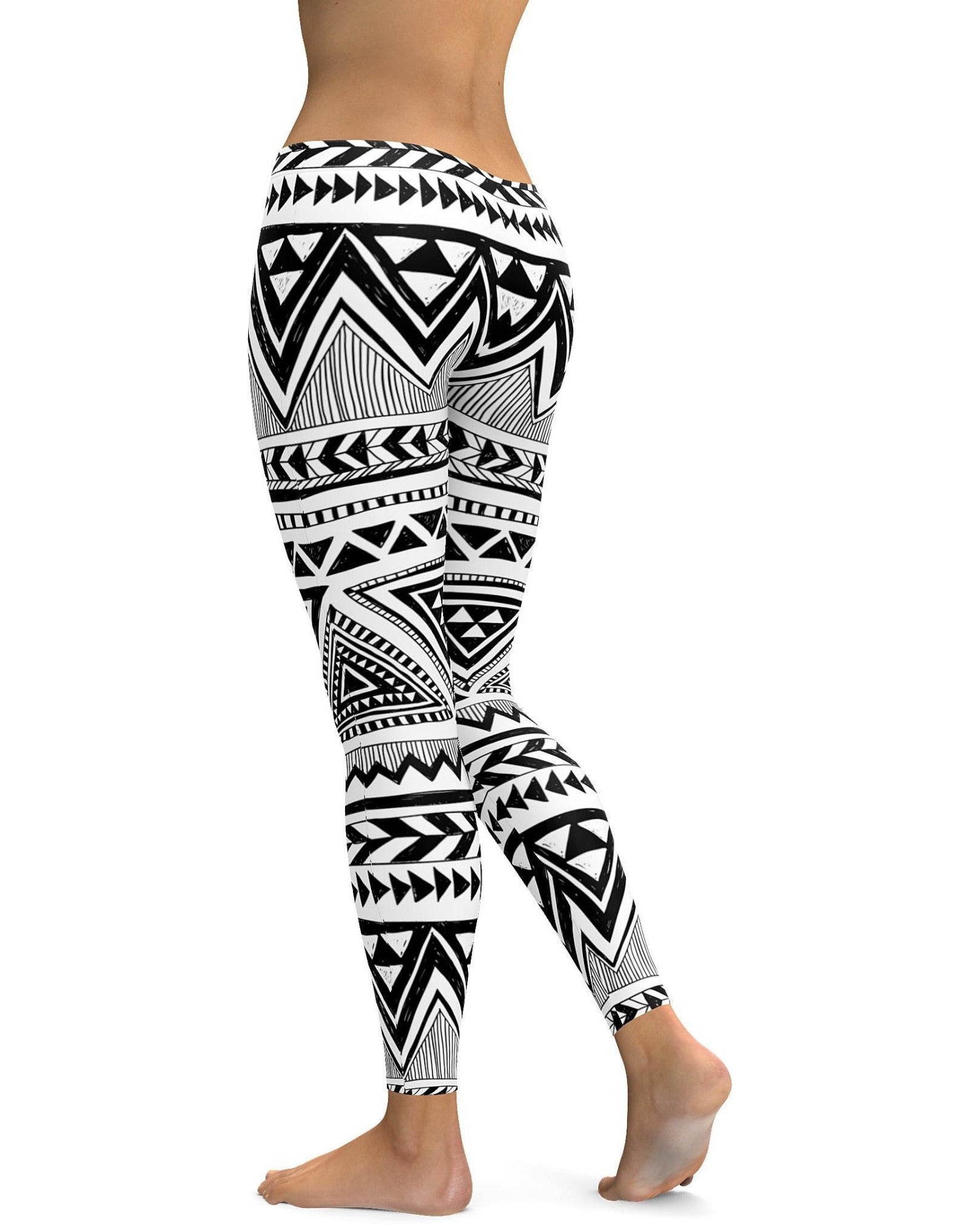 Womens Workout Yoga Aztec Pattern Leggings Black/White