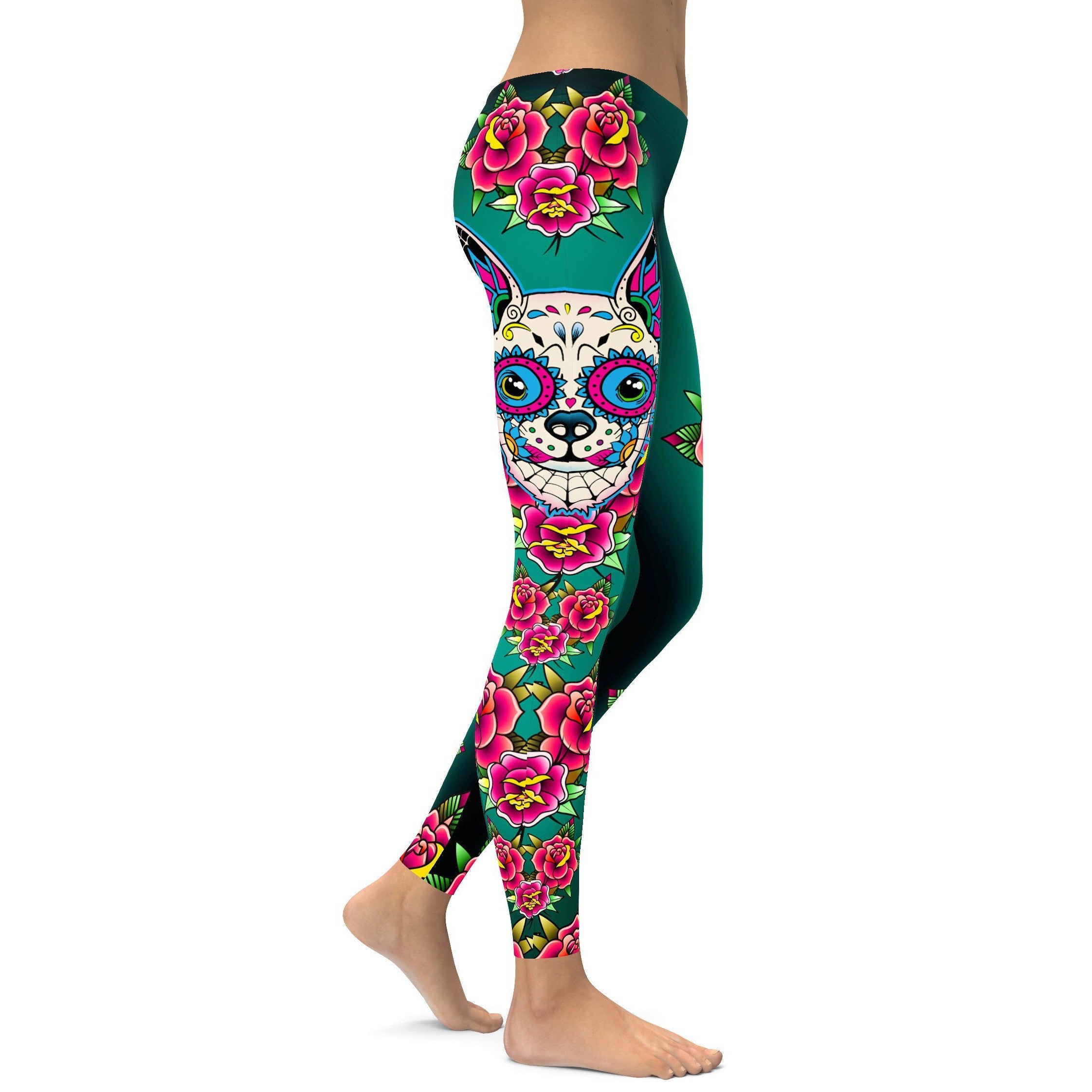 Sugar Skull Chihuahua Leggings - GearBunch Leggings / Yoga Pants