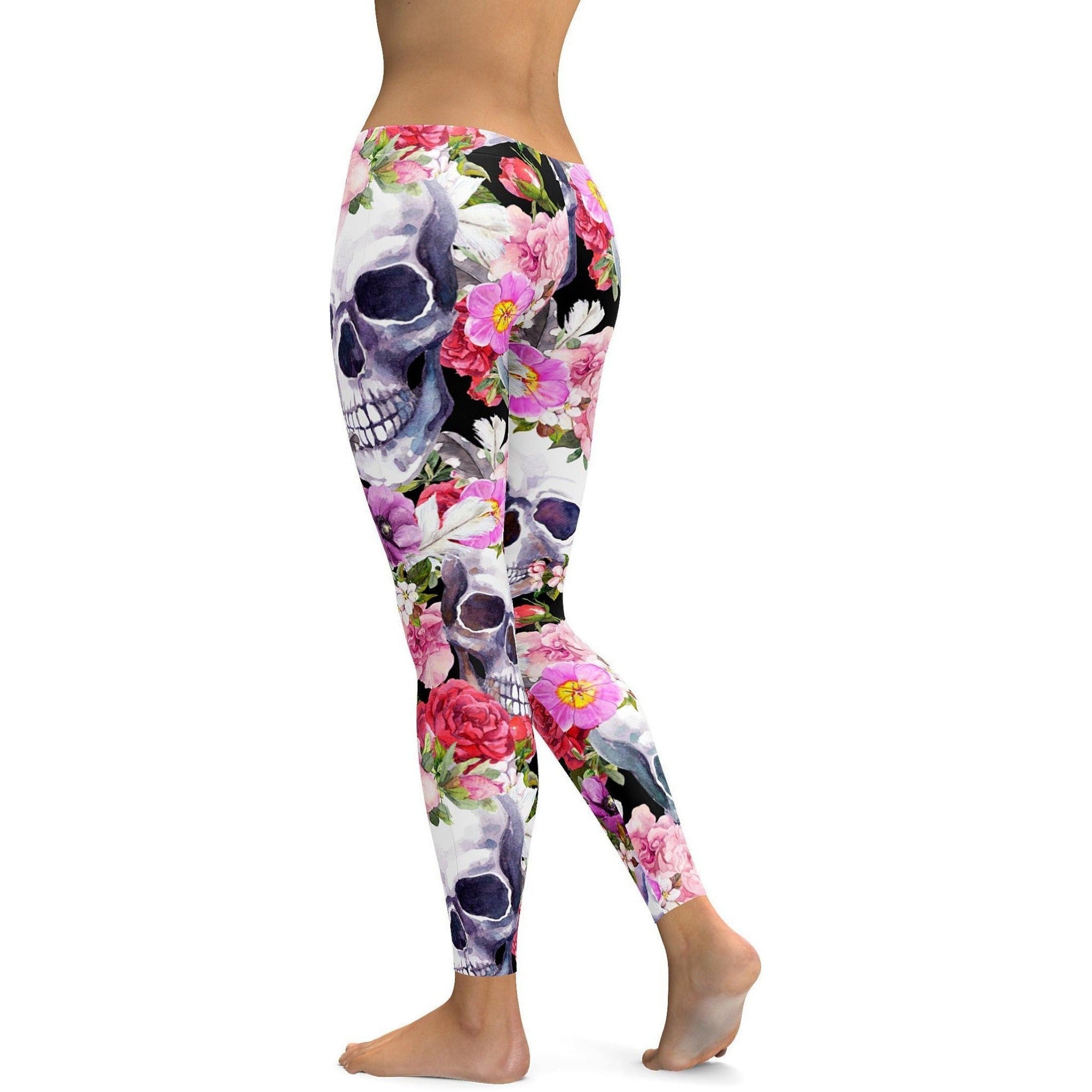 Colorful Floral Skull Leggings | GearBunch