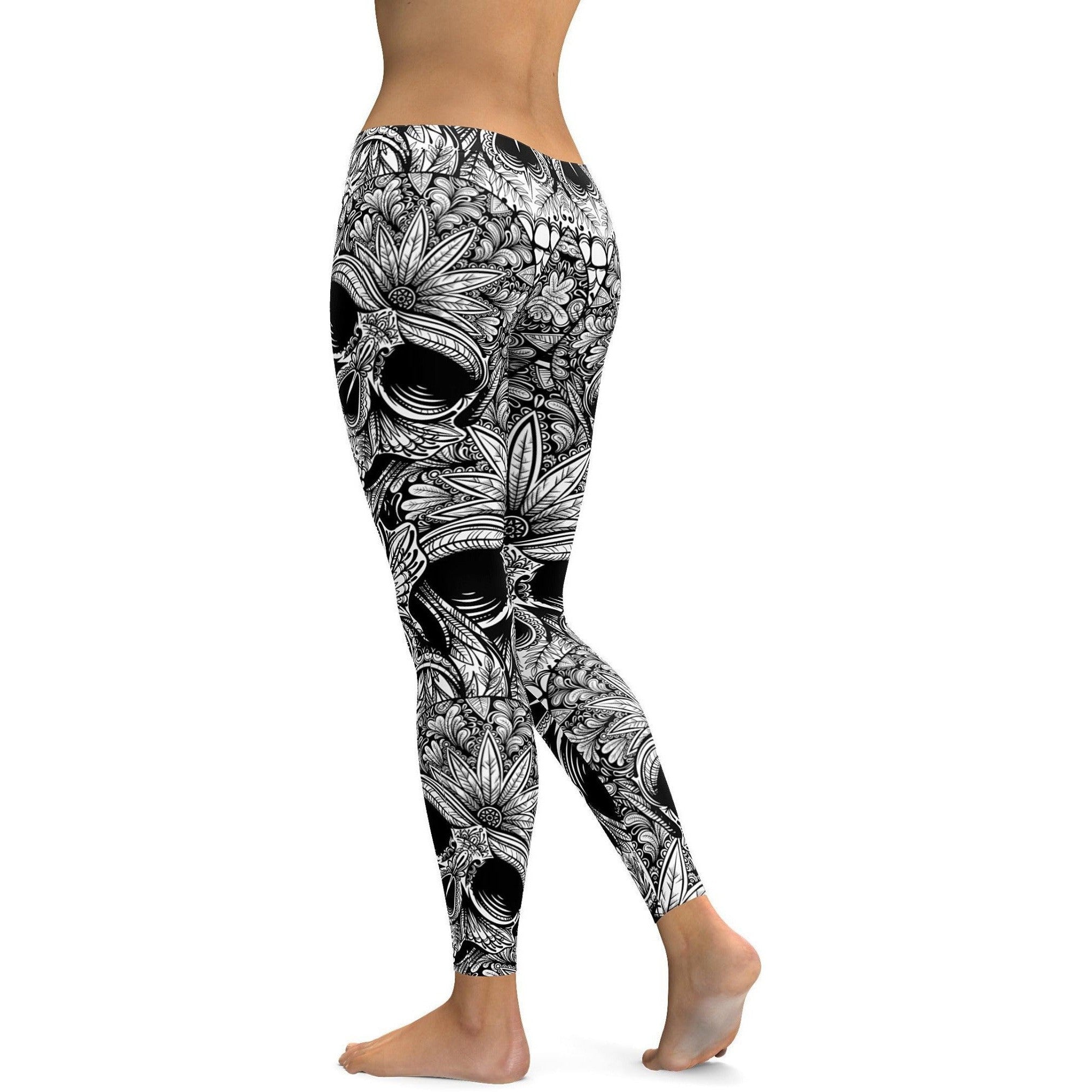 Ornamental Patterned White Skull Leggings | GearBunch