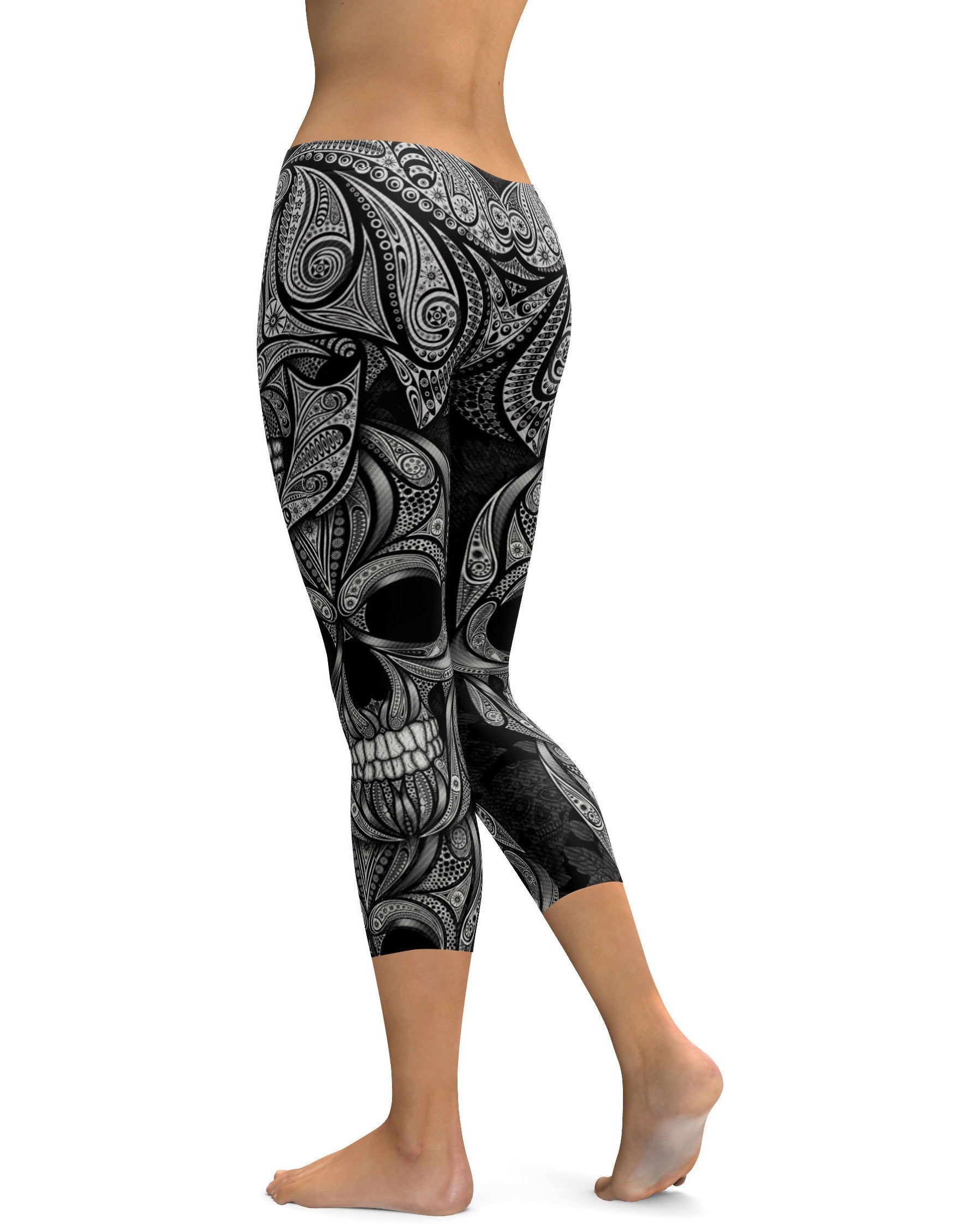 Ornamental Skull Capris - GearBunch Leggings / Yoga Pants