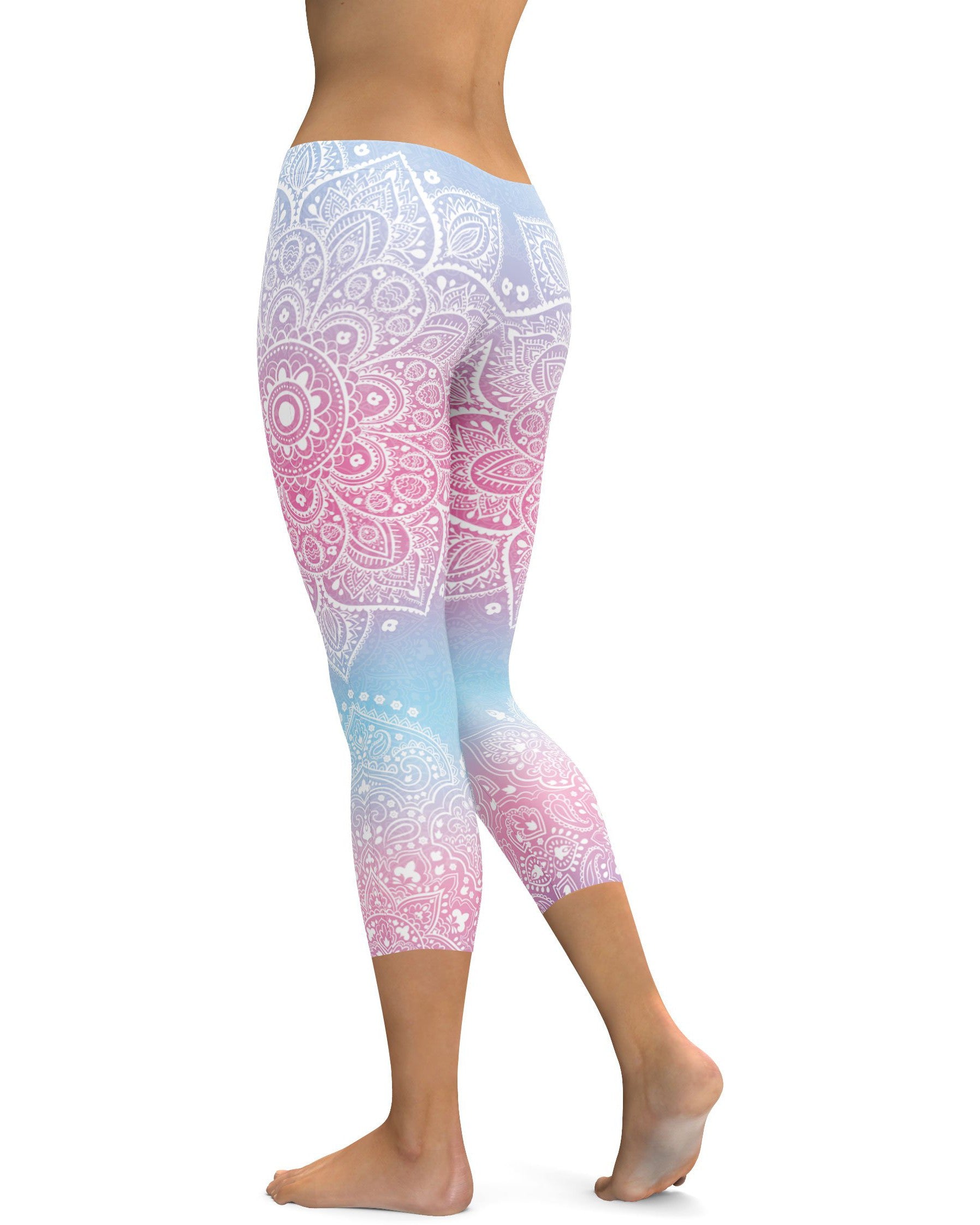 Pastel Blue & Pink Mandala Capris - GearBunch Leggings / Yoga Pants