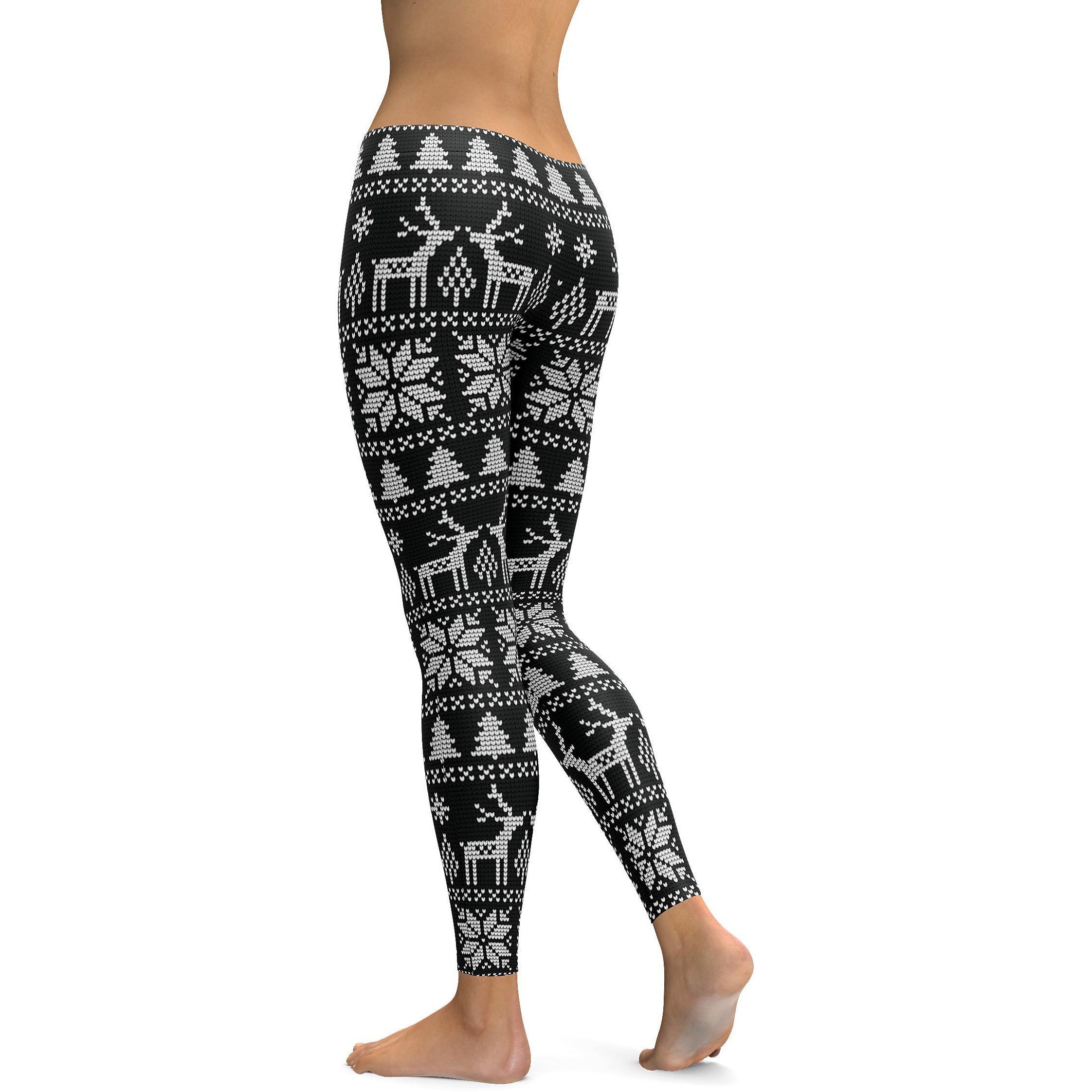 B&W Ugly Christmas Leggings - GearBunch Leggings 