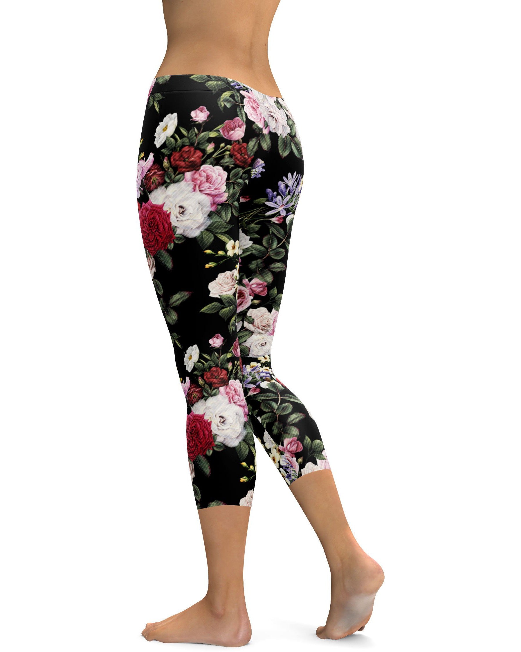 Colorful Roses Capris - GearBunch Leggings / Yoga Pants