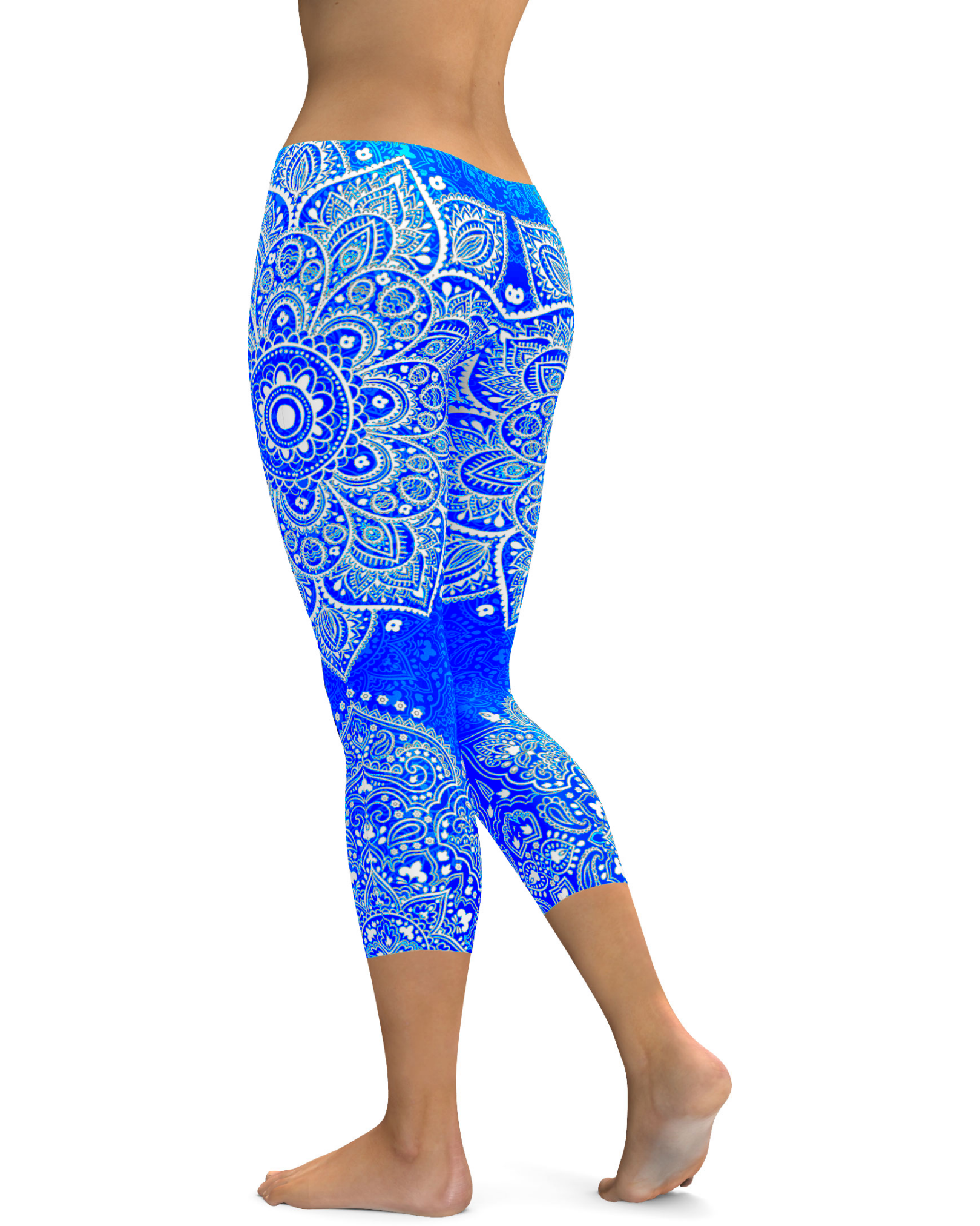 Electric Blue and White Mandala Capris | GearBunch