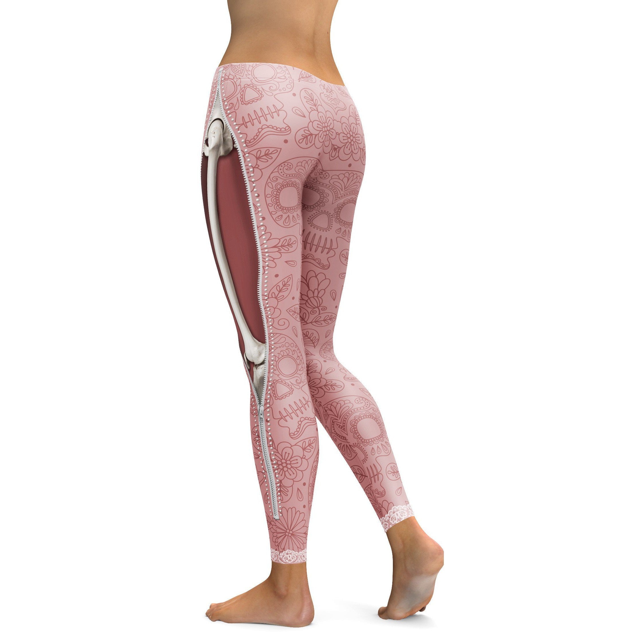 Womens workout and yoga Realistic Skeleton with Zipper Leggings
