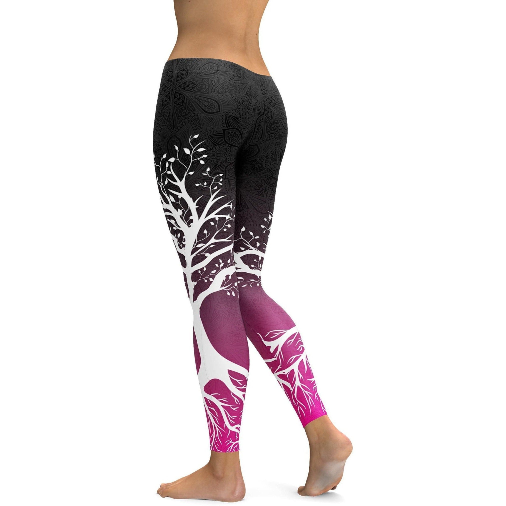 Black to Pink Tree of Life Leggings | GearBunch