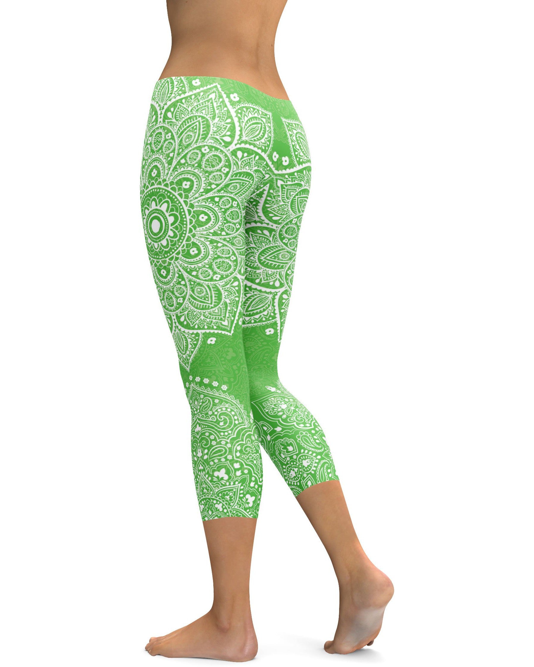 Lime Green Mandala Capris - GearBunch Leggings / Yoga Pants