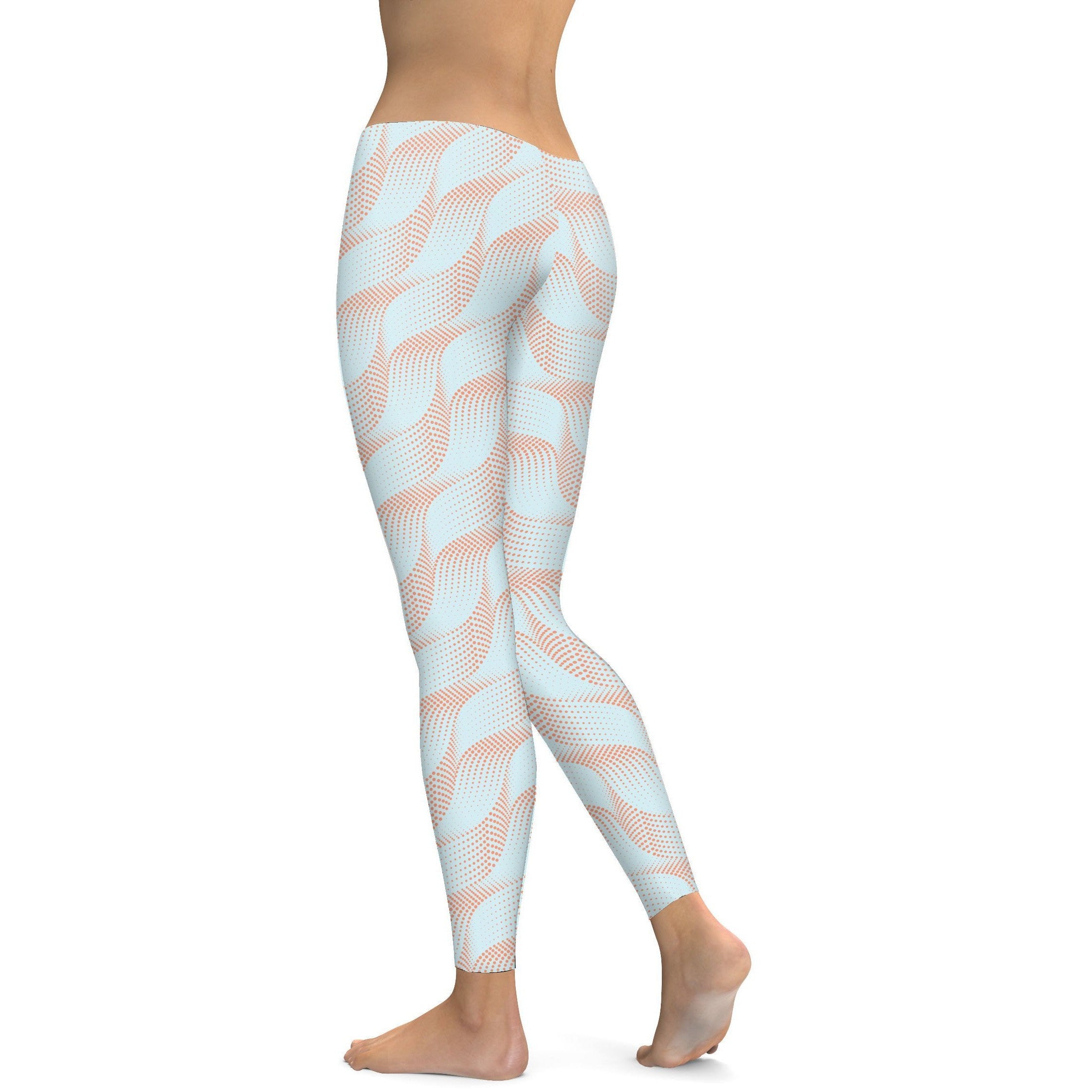 Light Blue & Apricot Wave Leggings Gearbunch