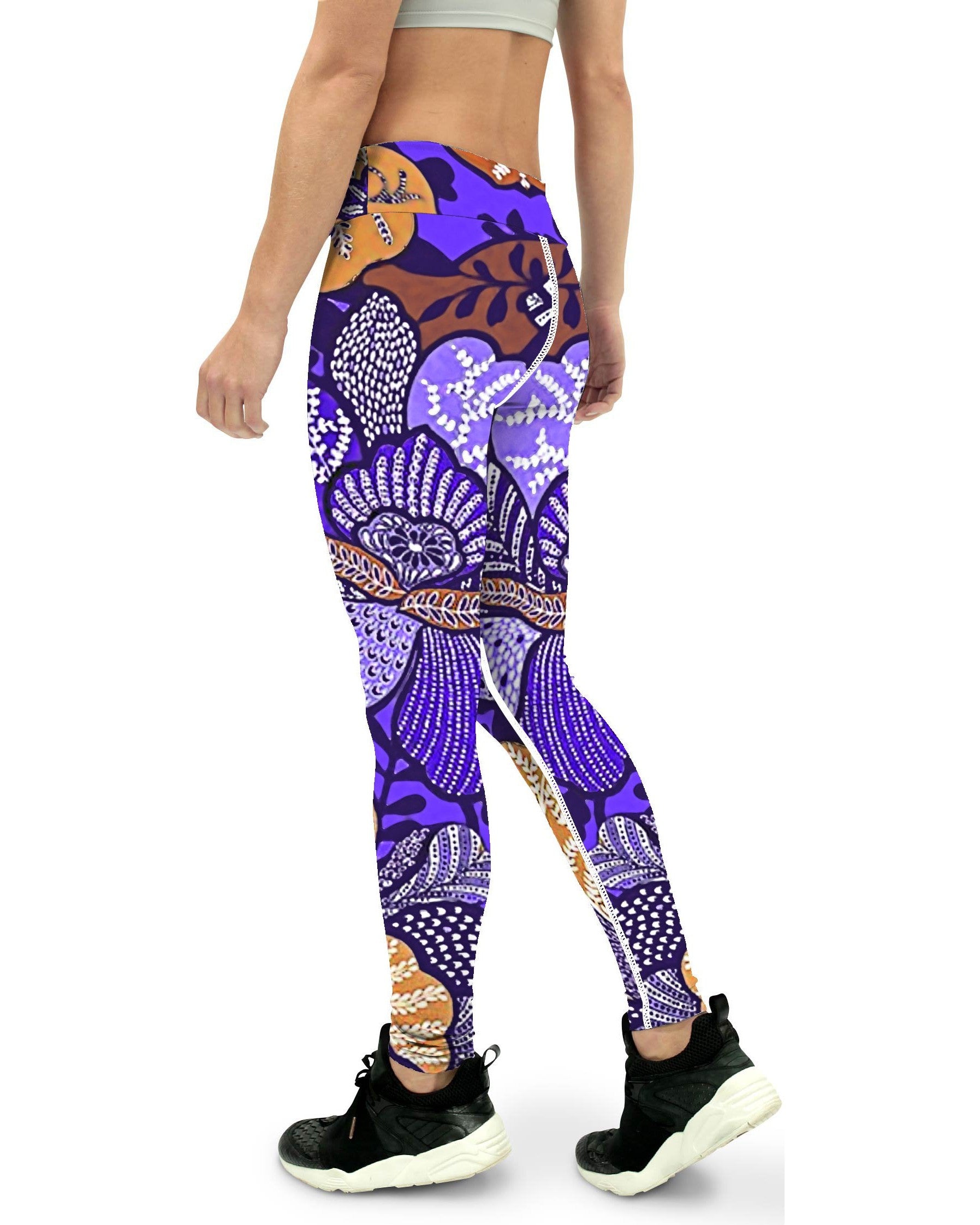 Purple Batik Floral Yoga Pants Gearbunch