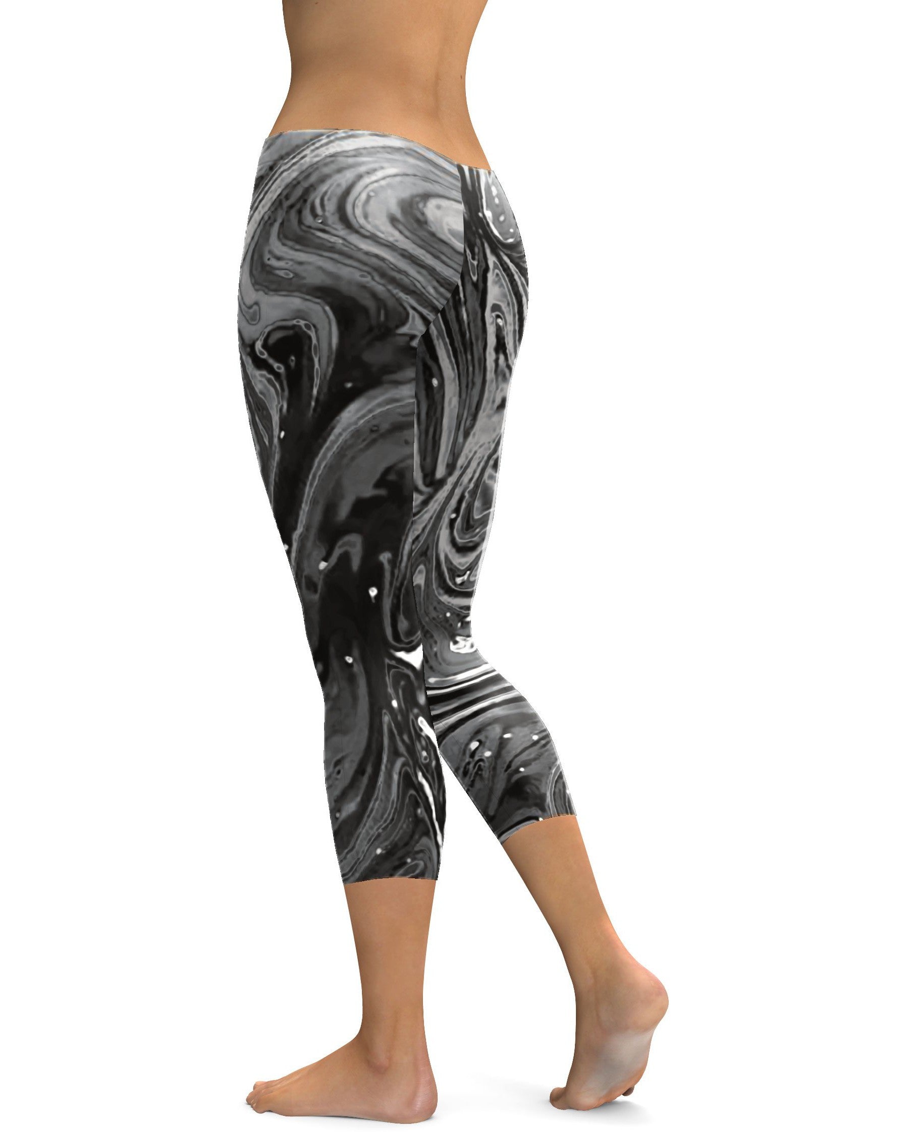 Womens Fashion Grey Swirl Capris Leggings Grey/White | Gearbunch.com