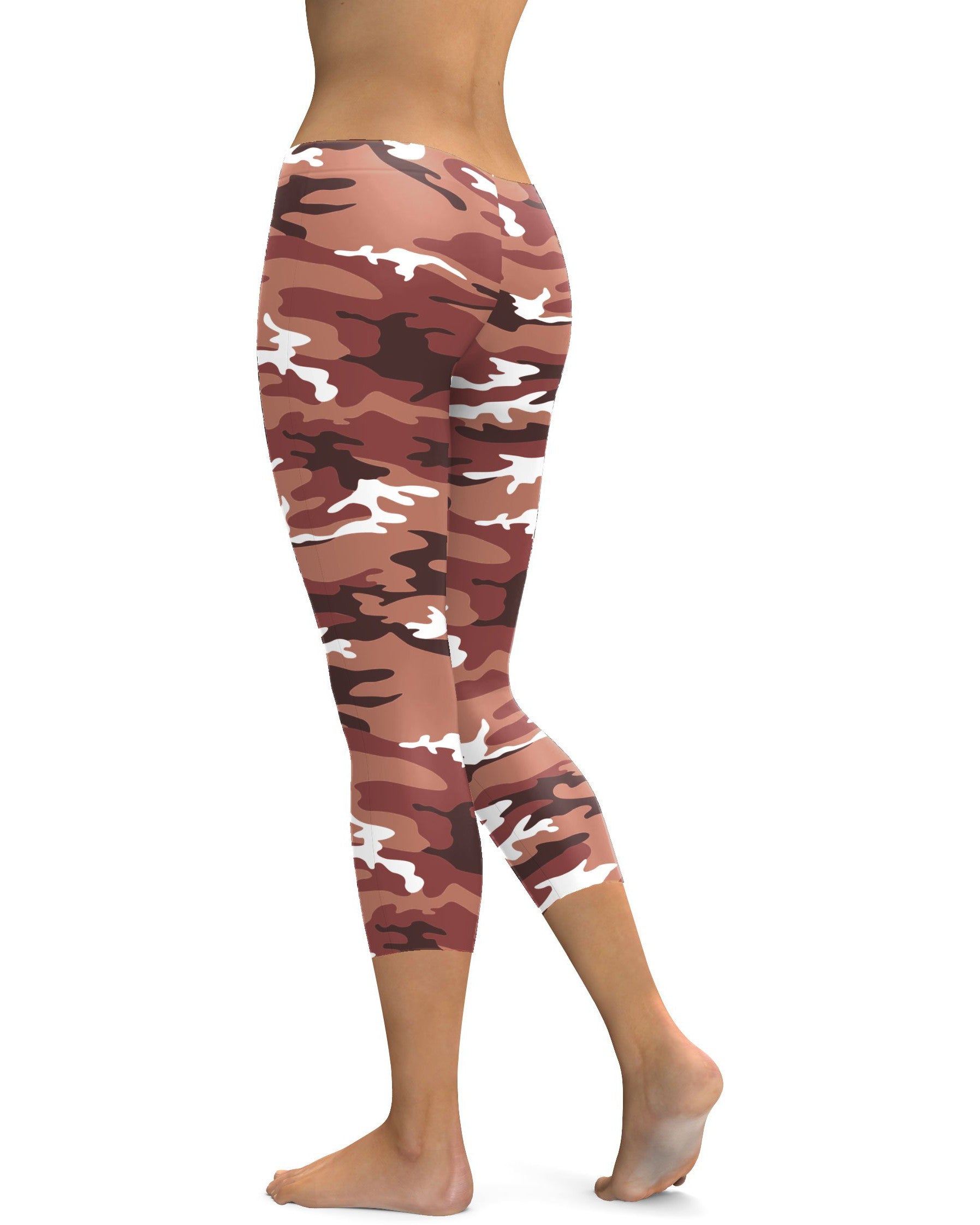 Womens Fashion Brown Camo Capri Leggings Brown/White | Gearbunch.com