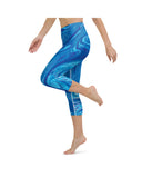 TeeRex Blue & White Swirl Yoga Capri Leggings with pockets –