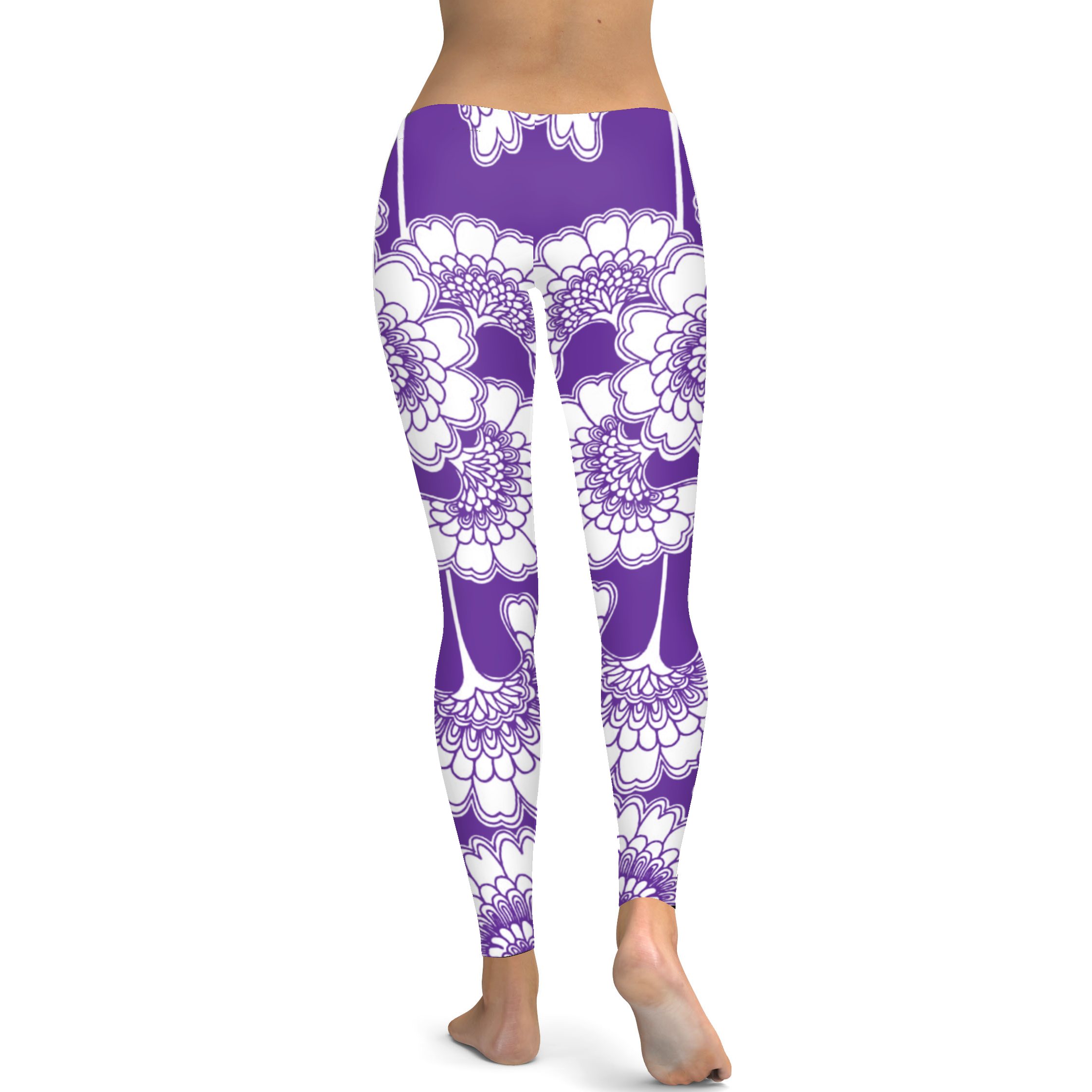 Purple Japanese Floral Leggings - Gearbunch