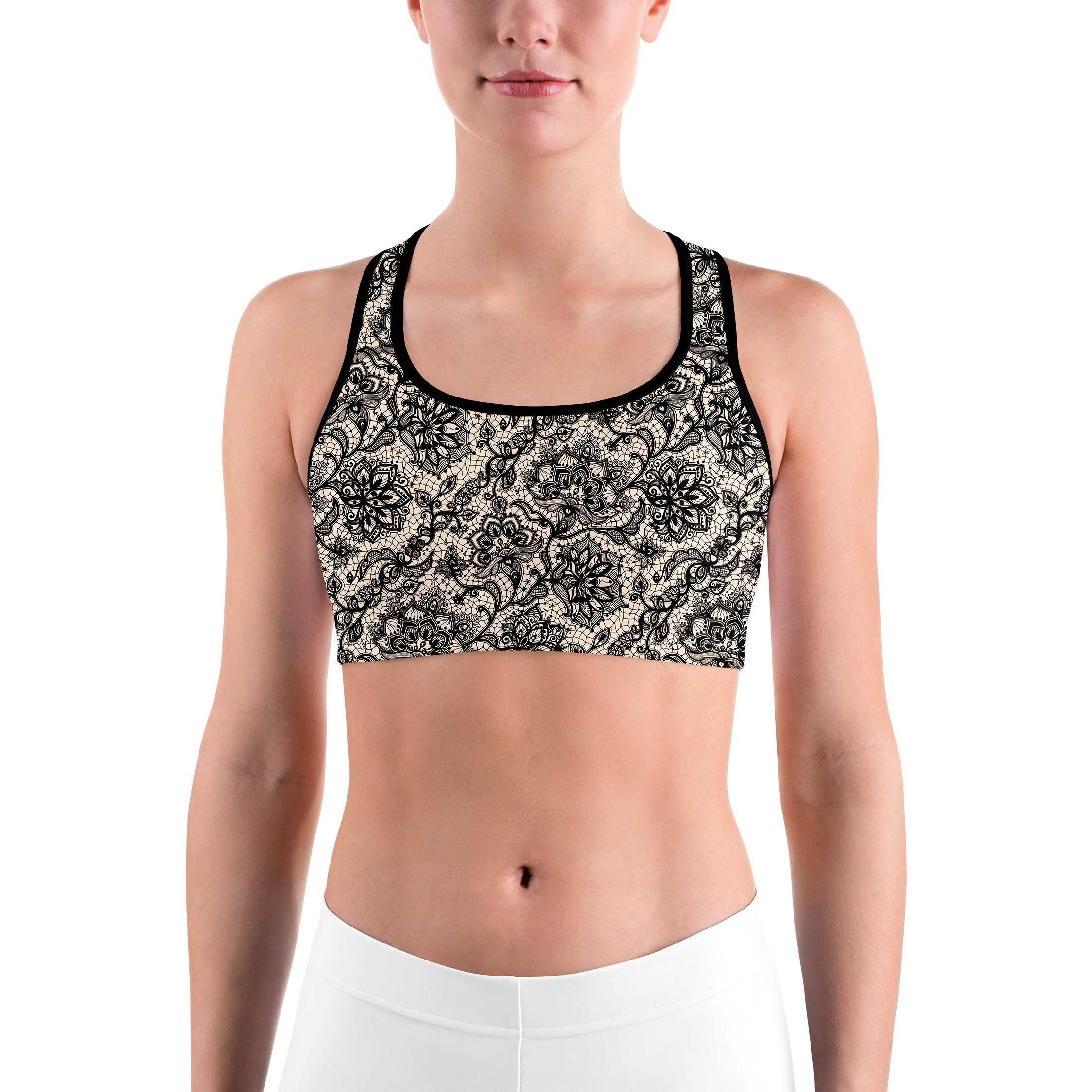 Black Faux Lace Sports bra - GearBunch Leggings / Yoga Pants