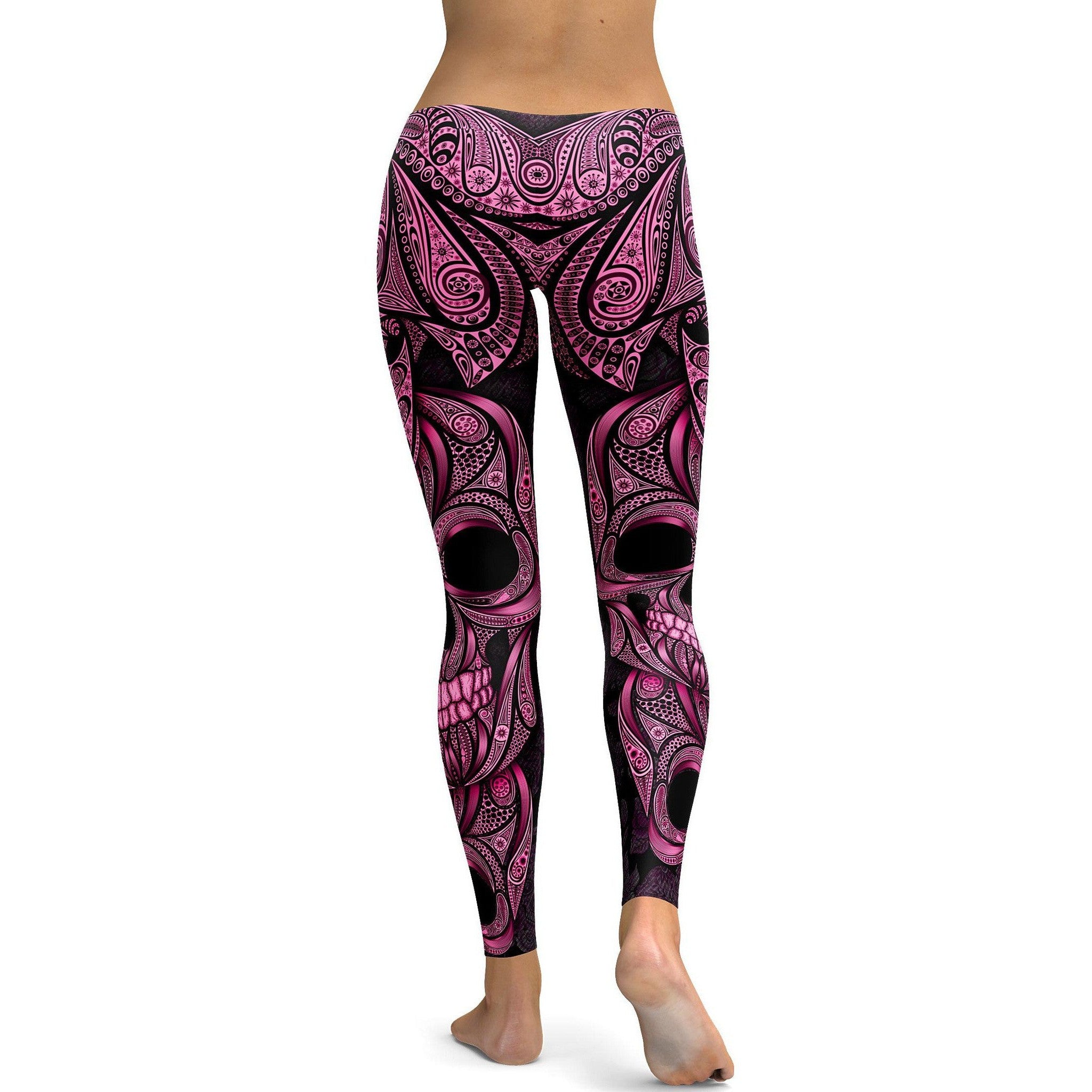 Pink Ornamental Skull Leggings - GearBunch Leggings / Yoga Pants