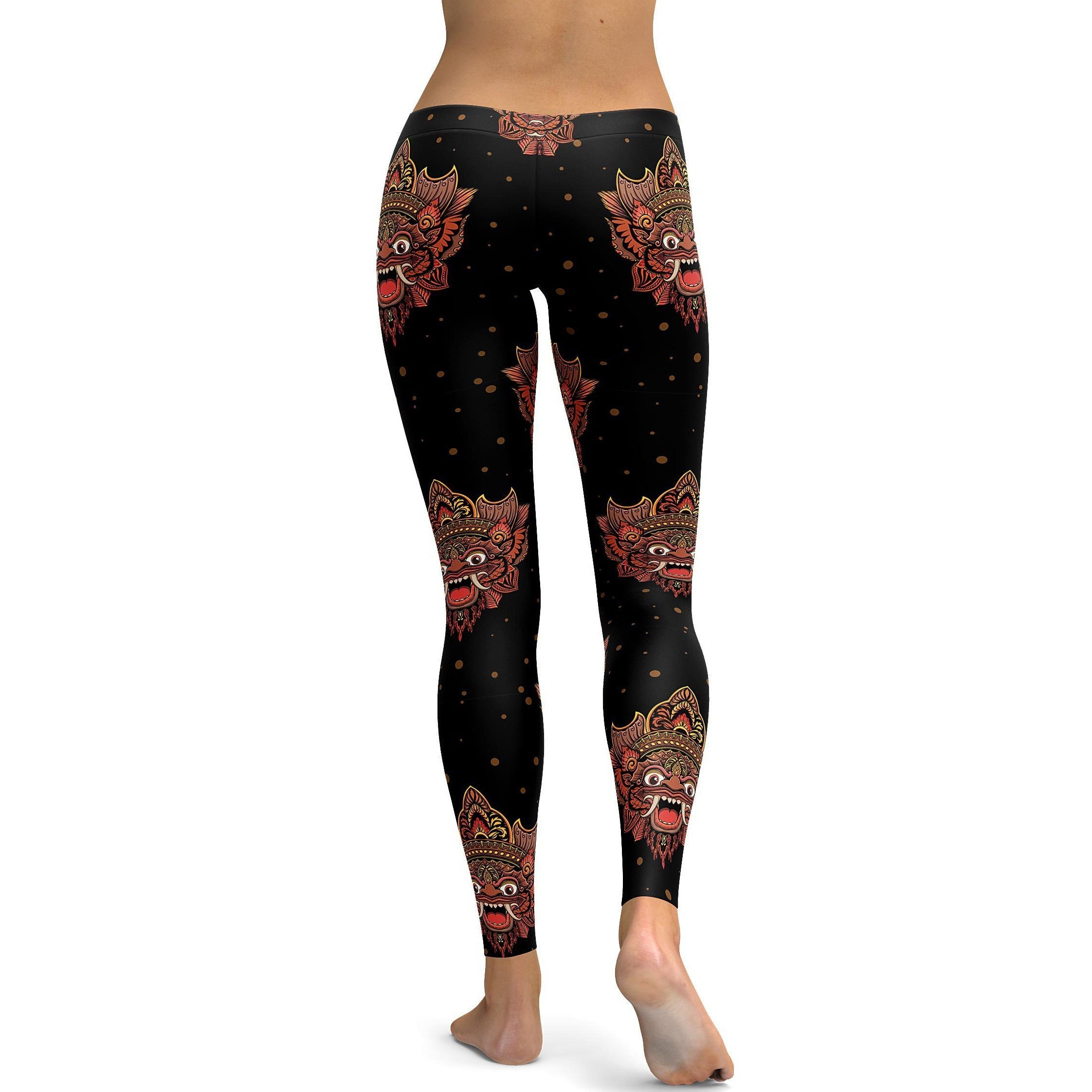 Womens Workout Yoga Balinese Masks Leggings Black/White/Yellow