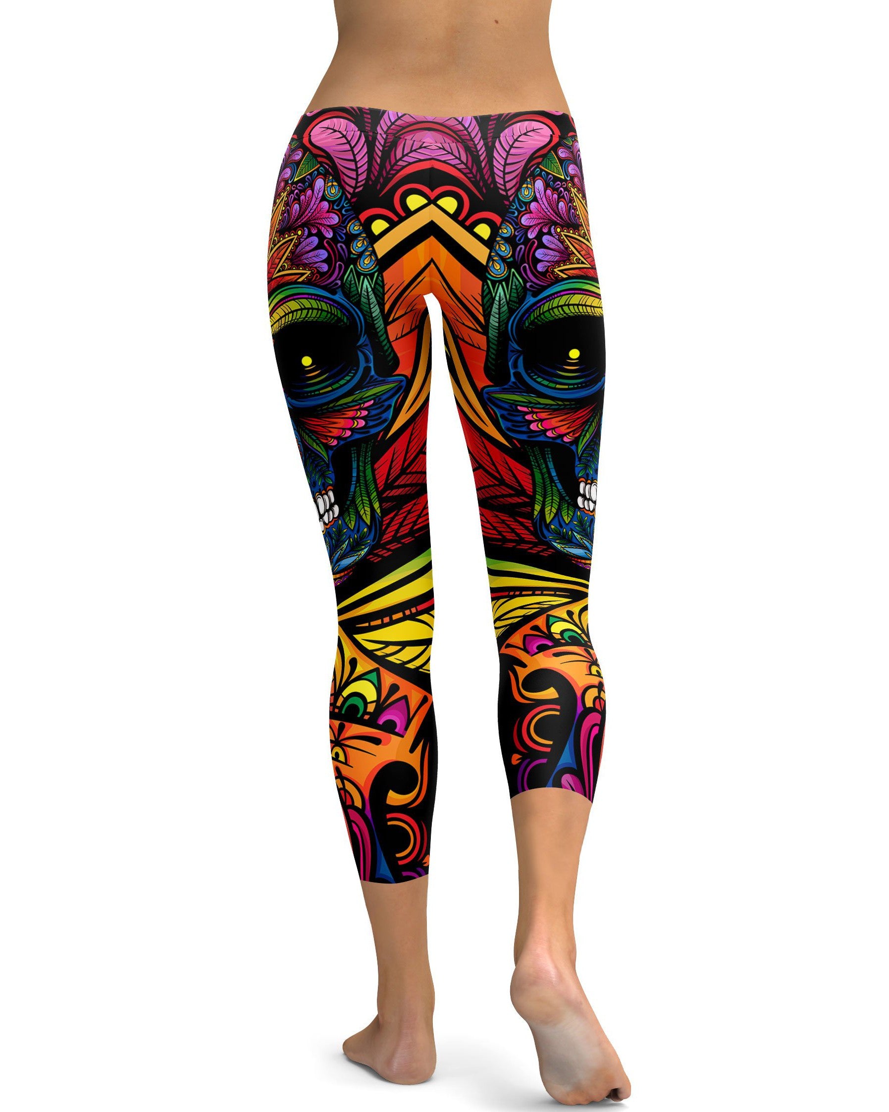 EDM - Rainbow Rave Skull Capris - GearBunch Leggings / Yoga Pants