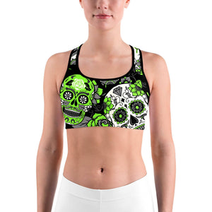 Lime Green Sugar Skull Sports bra