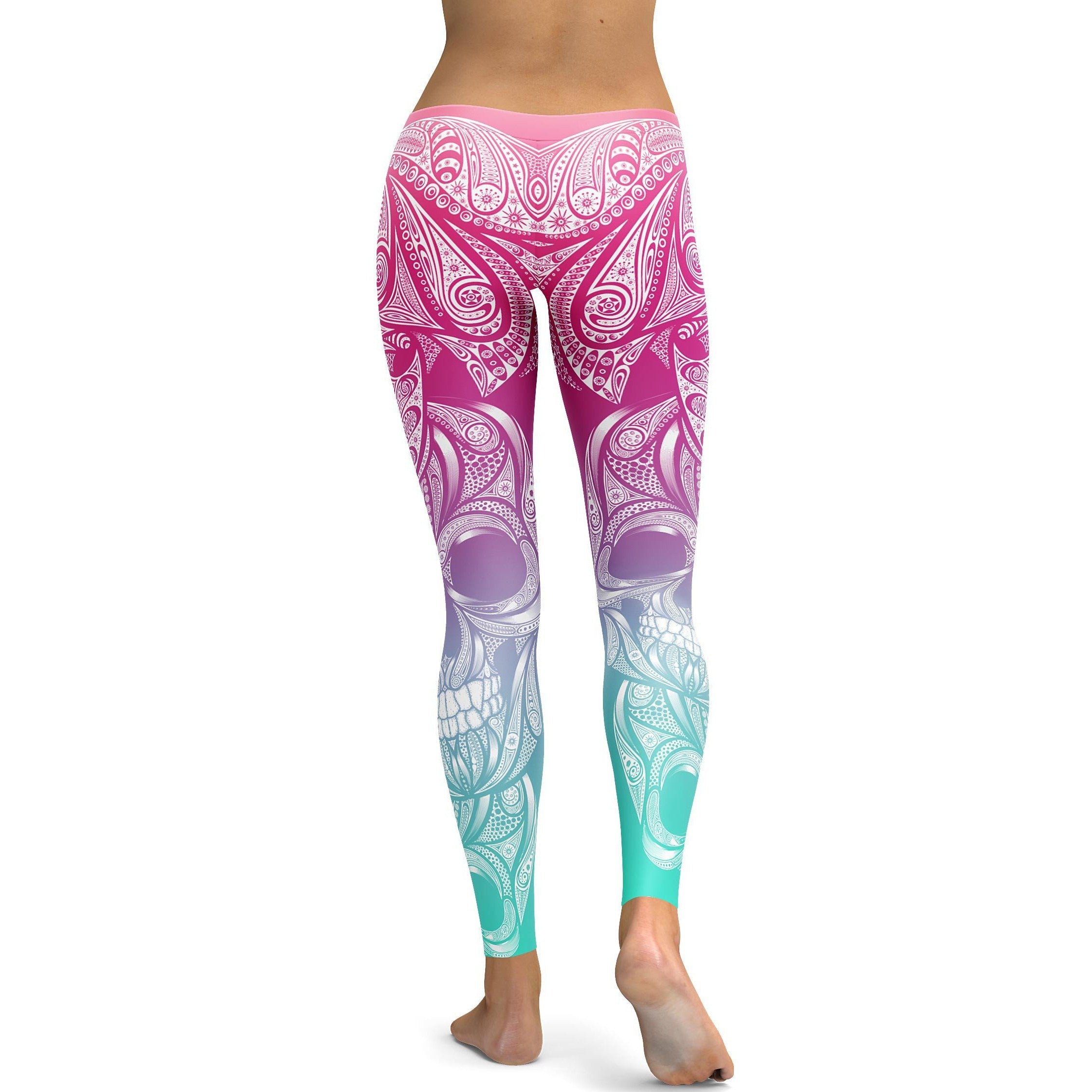 Bright Ornamental Skull Leggings - GearBunch Leggings / Yoga Pants