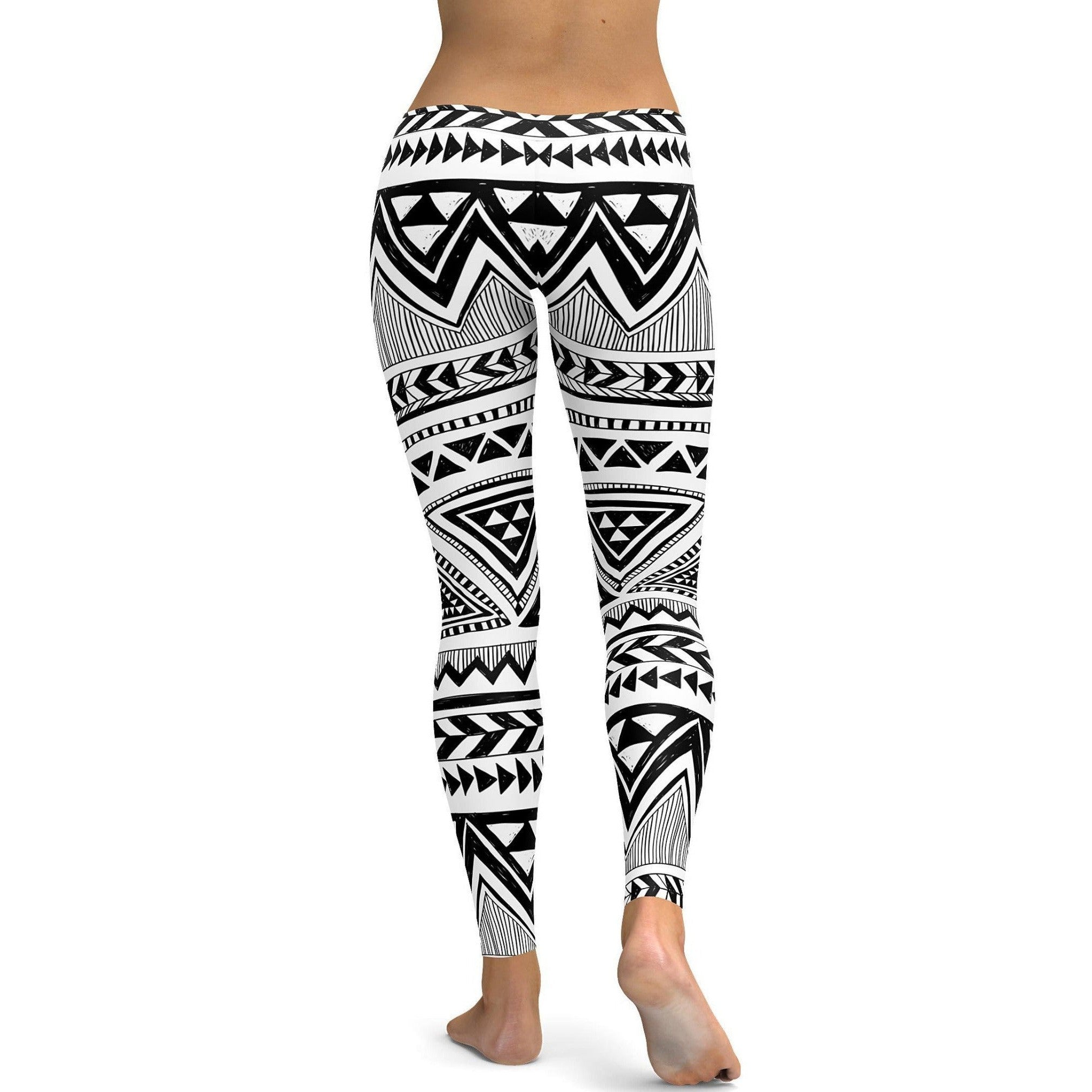 Womens Workout Yoga Aztec Pattern Leggings Black/White