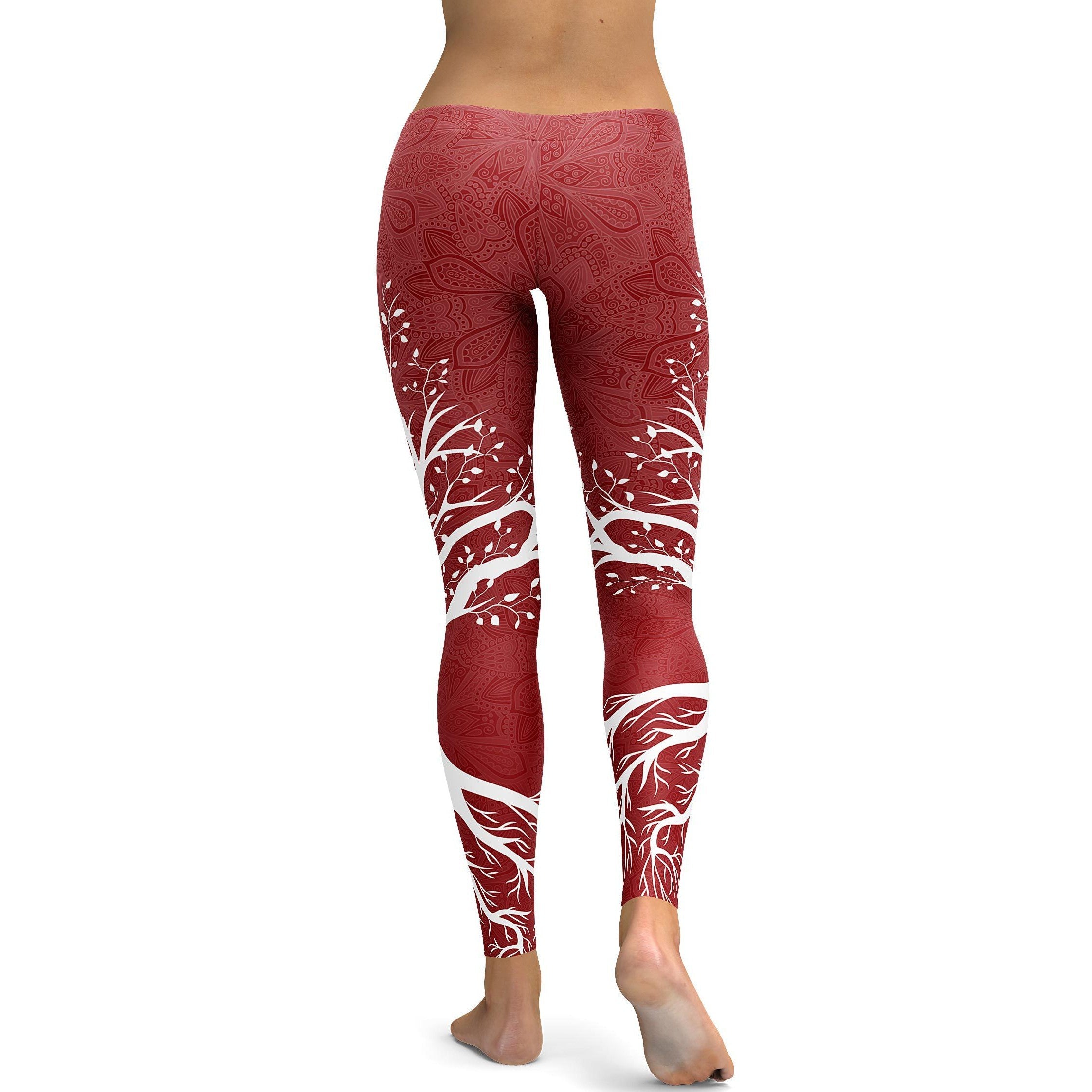 Deep Red Tree of Life Leggings - GearBunch Leggings / Yoga Pants