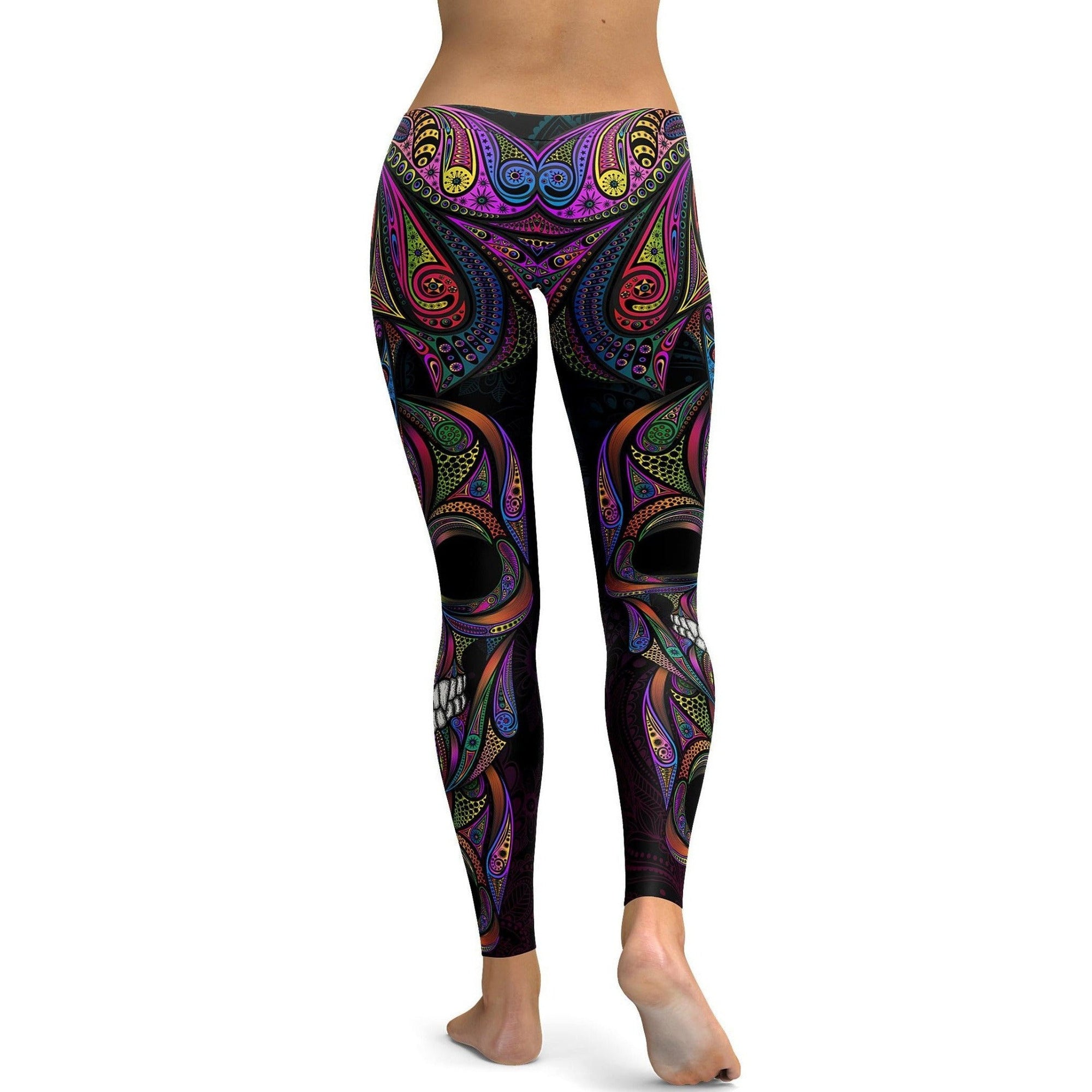 Womens Workout Yoga Colorful Ornamental Skull Leggings Blueblackpurple Gearbunch 5291