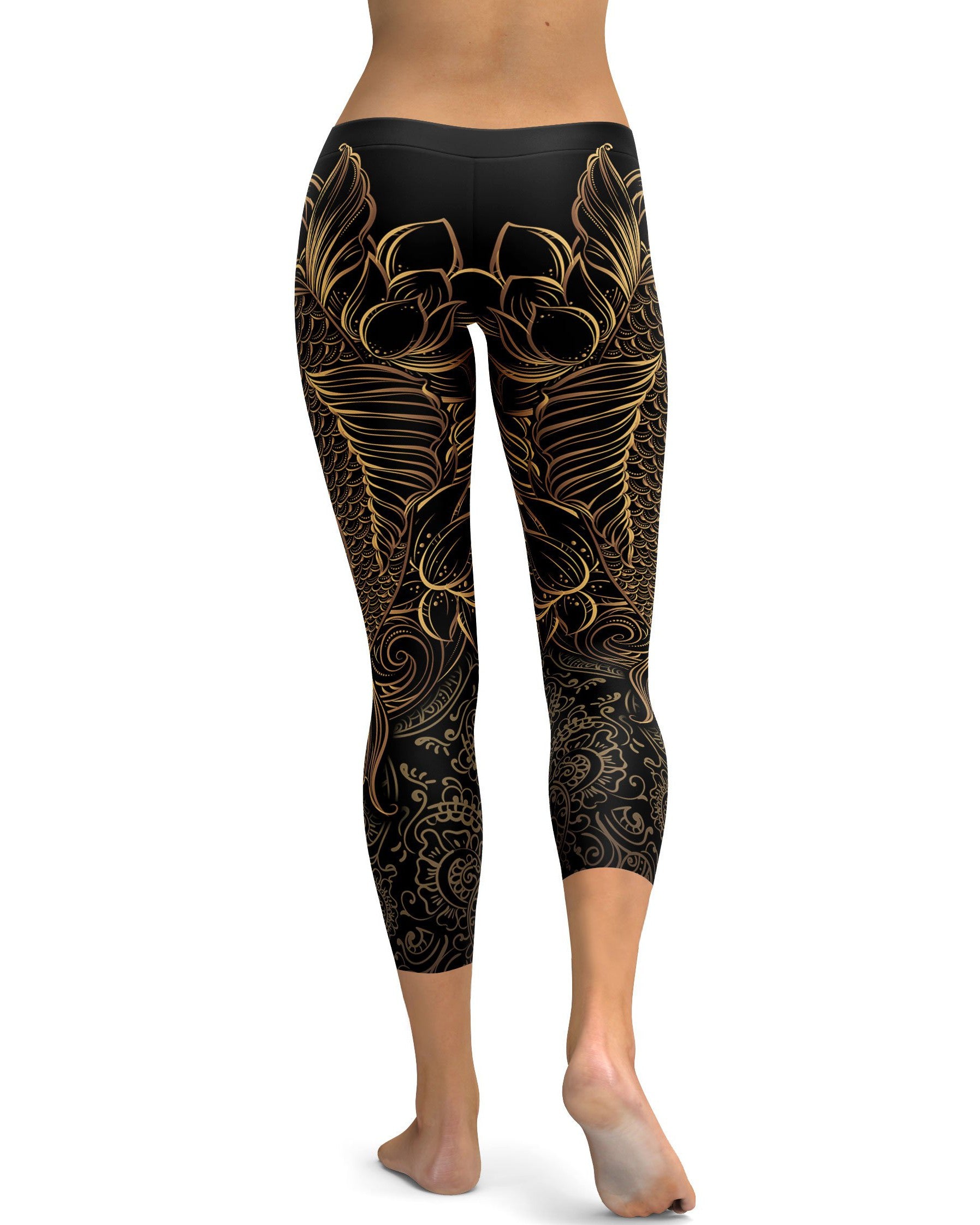 Golden Oriental Koi Fish Capris - GearBunch Leggings / Yoga Pants