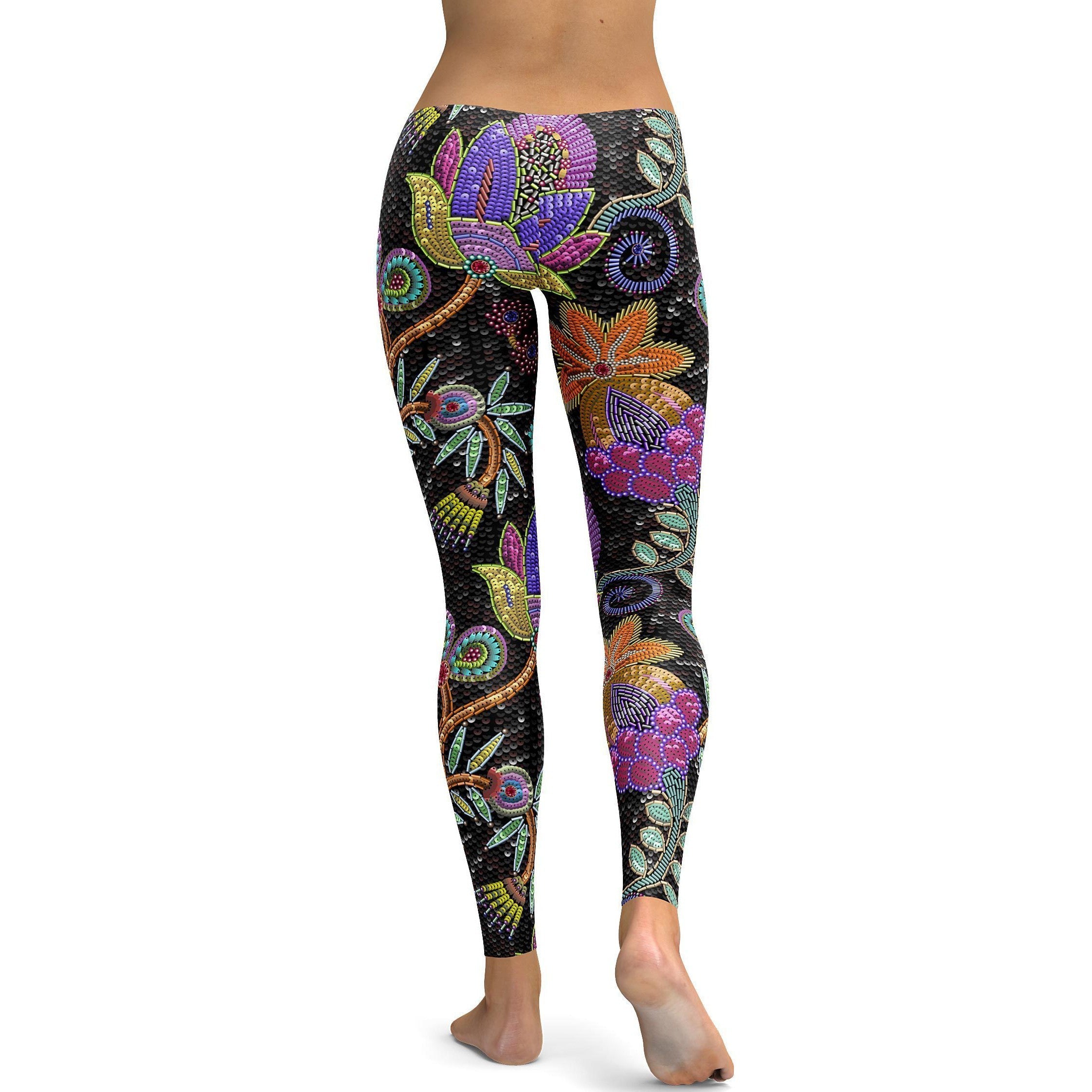 Faux Sequins Flower Leggings - GearBunch Leggings / Yoga Pants