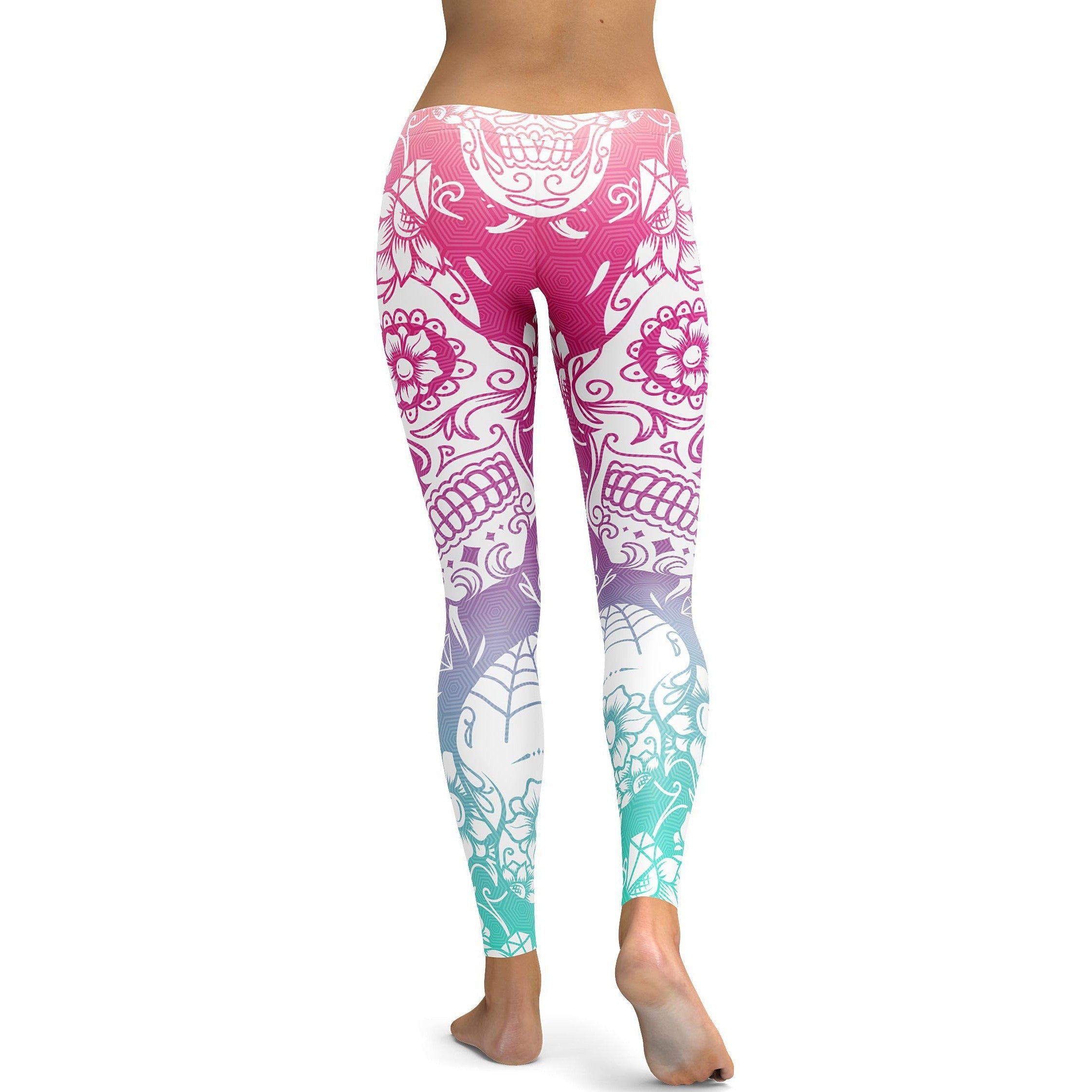 Bright Sugar Skull Leggings - GearBunch Leggings / Yoga Pants