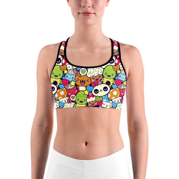 Women's happy kawaii printed sports bra front view