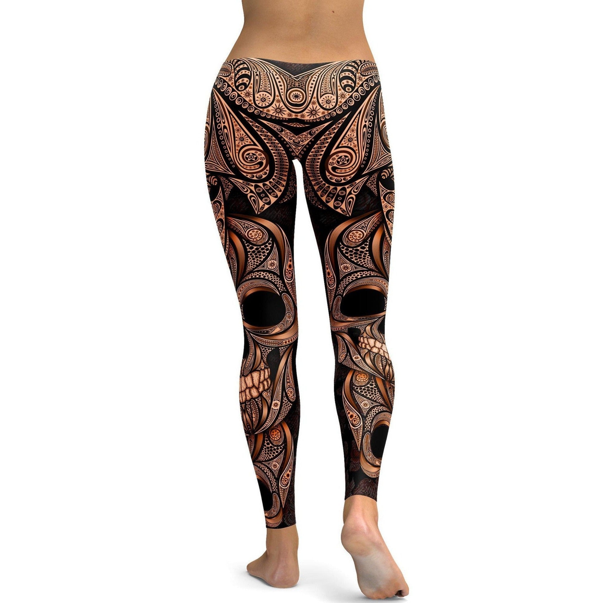 GearBunch - Orange Ornamental Skull Leggings