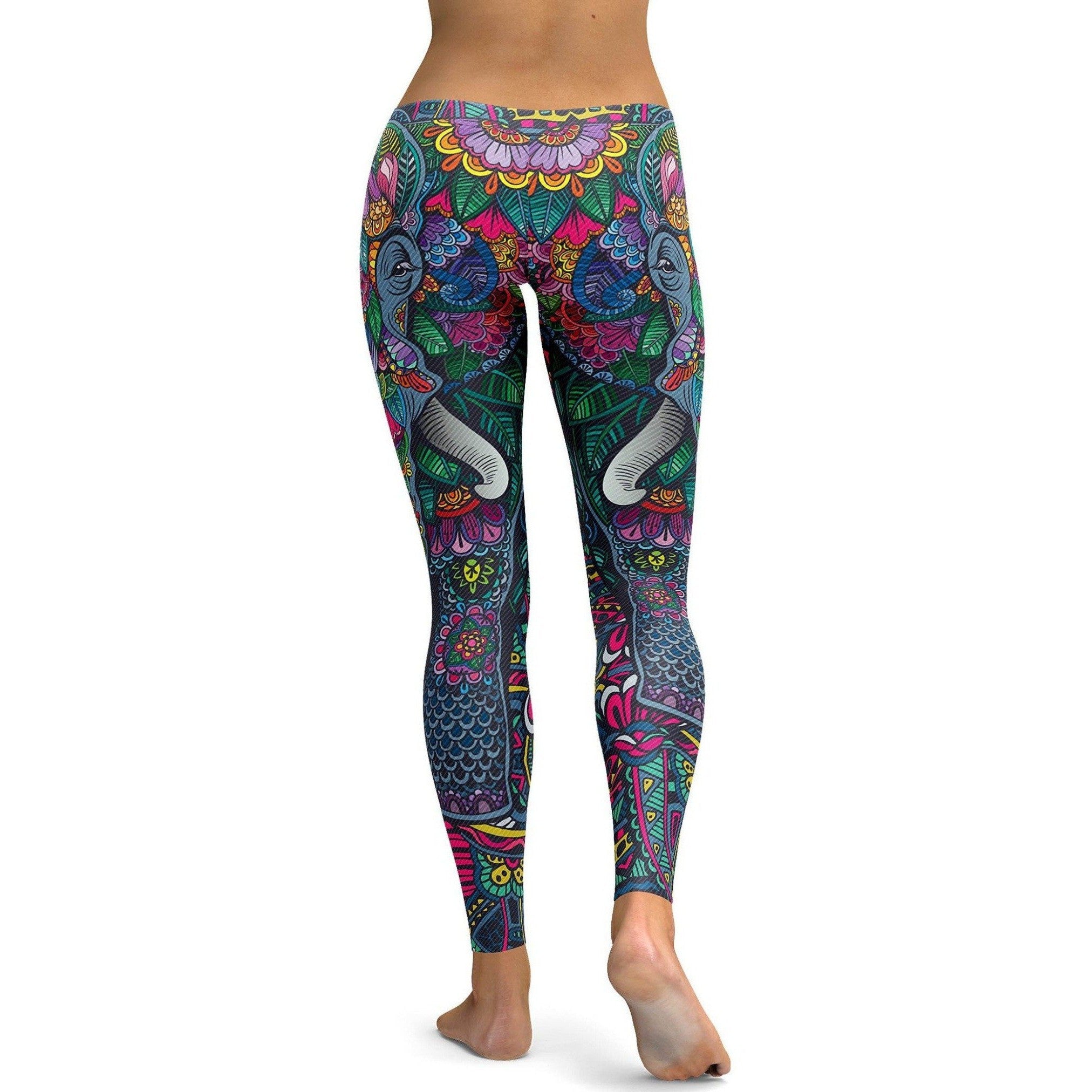 Womens Workout Yoga Colorful Elephant Leggings Black/Blue/Yellow/Purple | Gearbunch.com