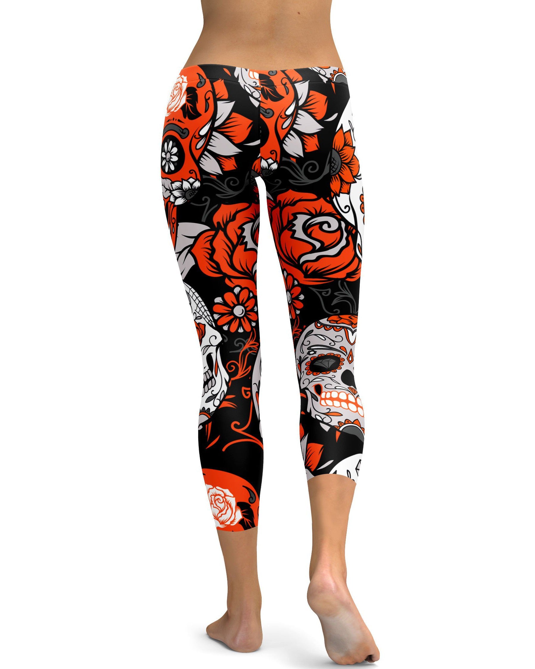 Orange Sugar Skull Capris - GearBunch Leggings / Yoga Pants