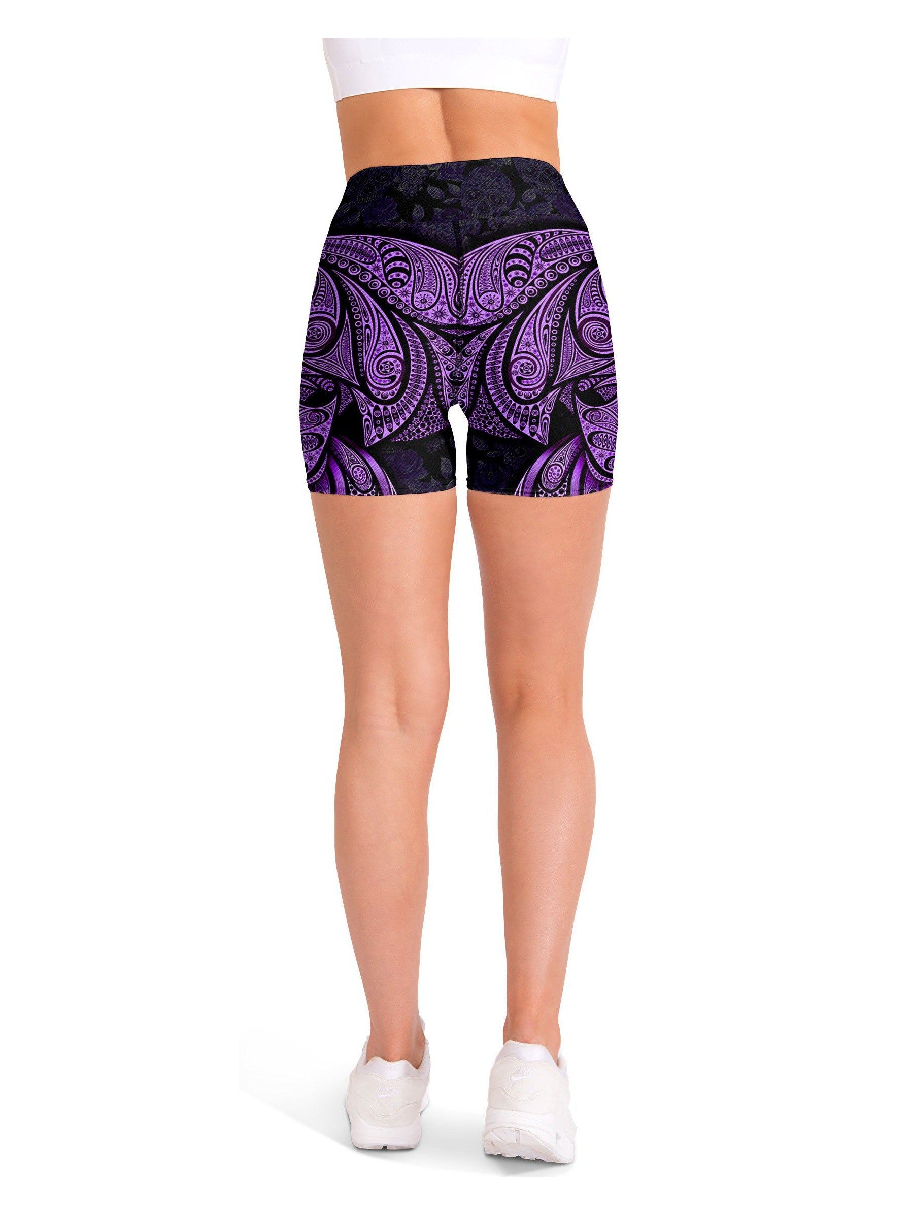 Purple Ornamental Skull Yoga Shorts Gearbunch