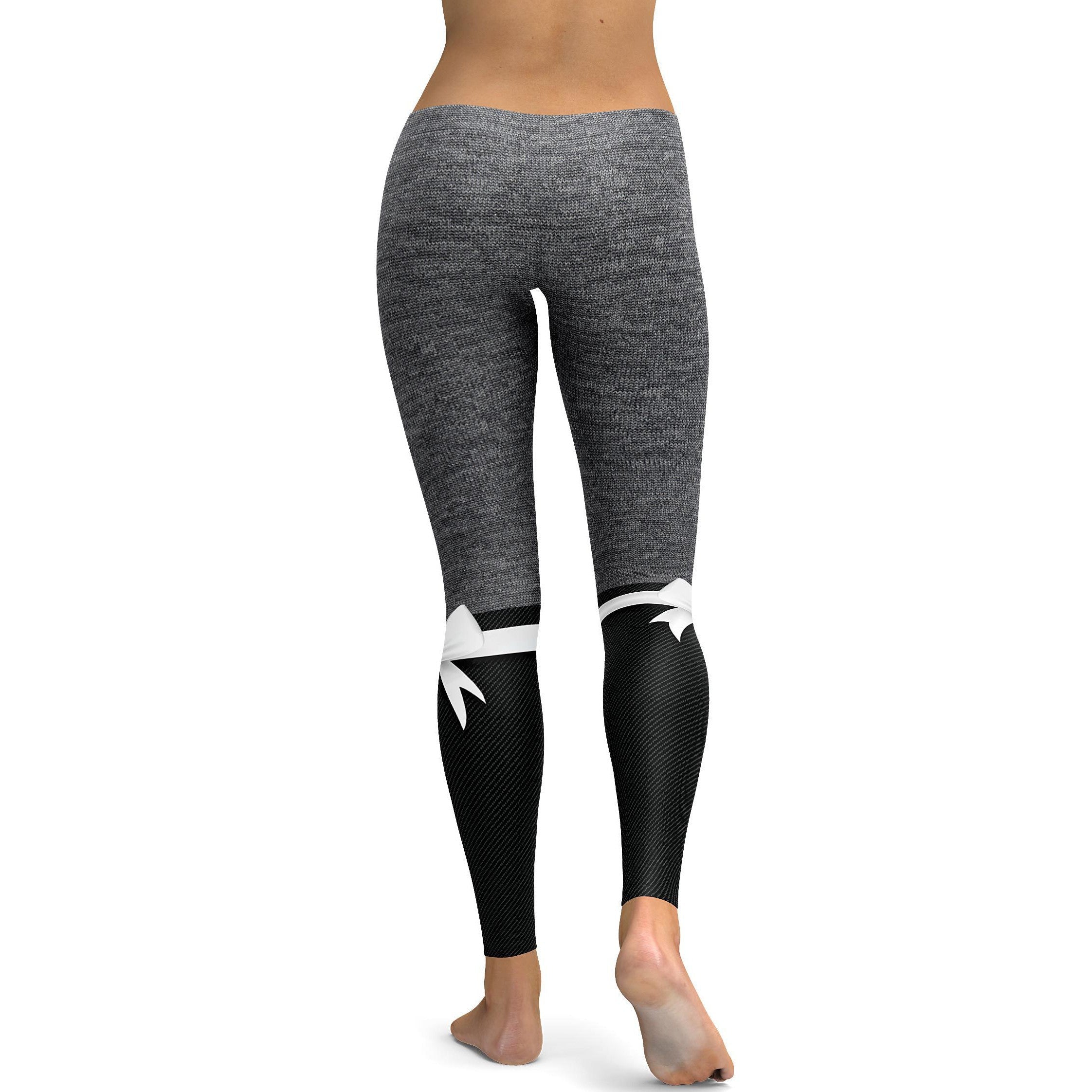 Grey Faux Heathered Bow Leggings - GearBunch Leggings / Yoga Pants