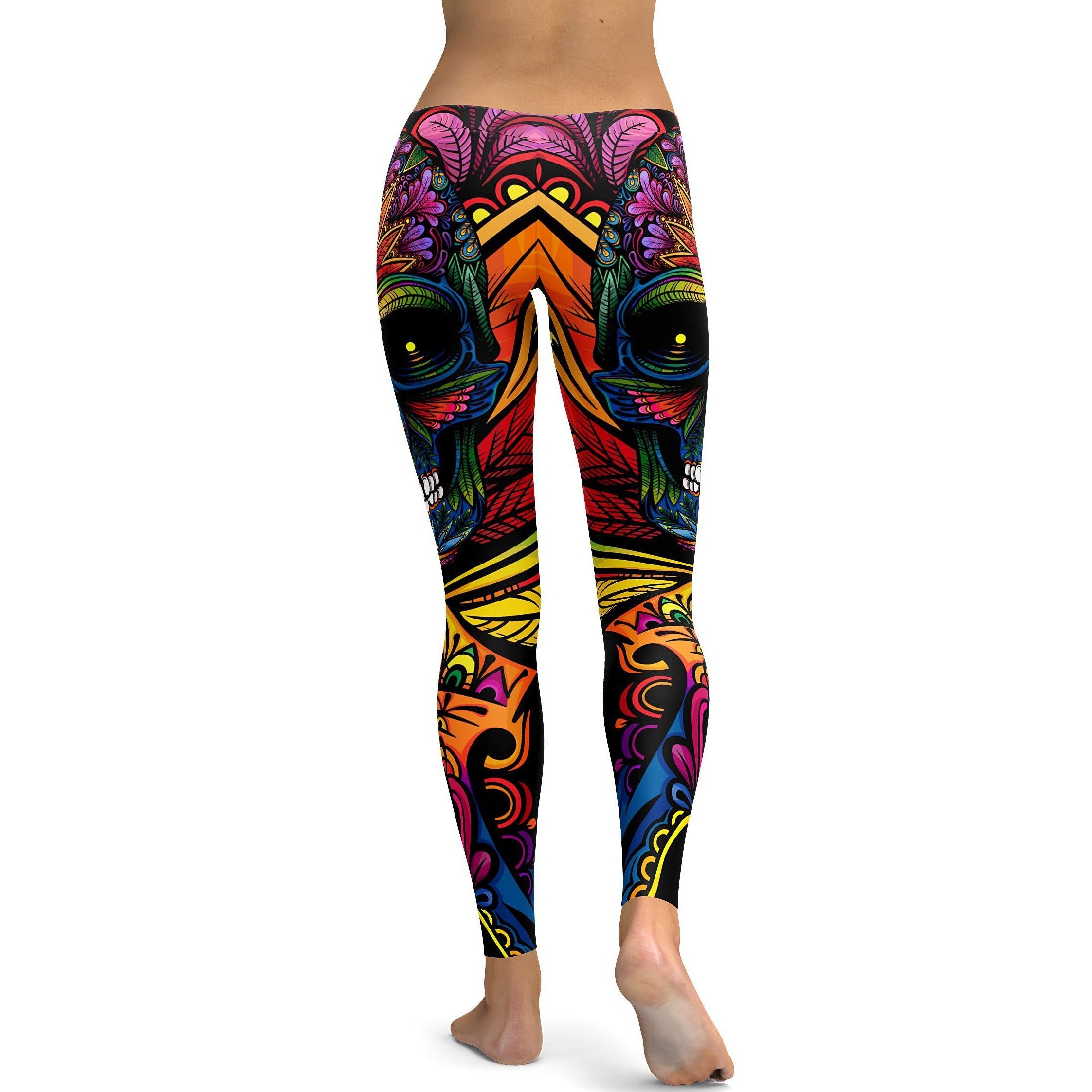 Womens EDM - Rainbow Rave Skull Leggings with multiple colors