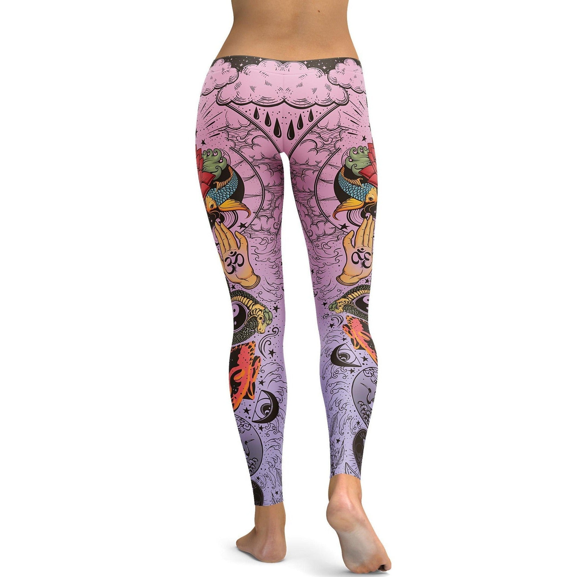 Womens Workout Yoga Pink Tattooed Lotus Leggings | Gearbunch.com