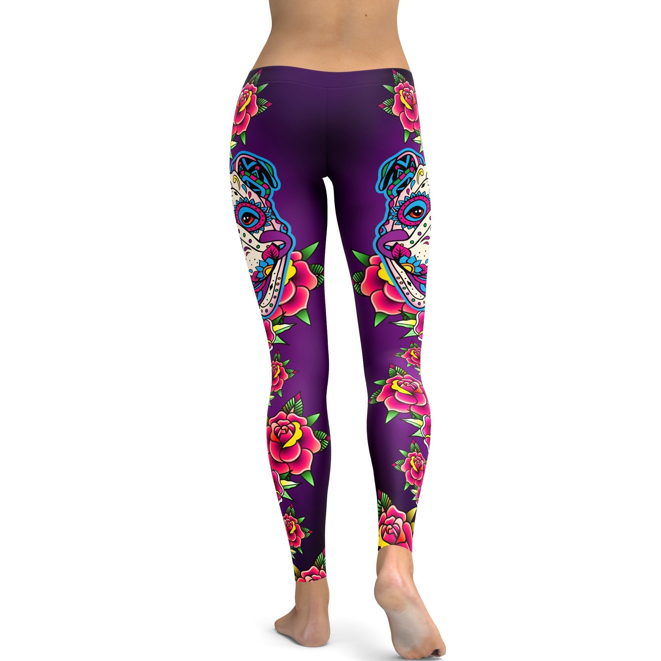 Sugar Skull Bulldog Leggings - GearBunch Leggings / Yoga Pants