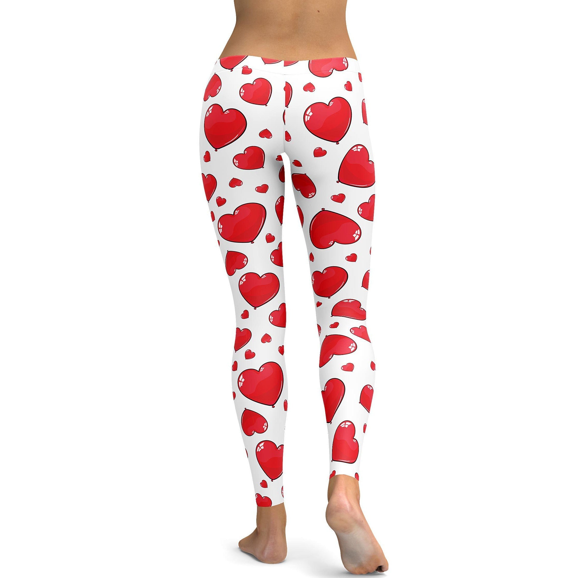 Red Heart Shaped Balloon Leggings - GearBunch Leggings / Yoga Pants