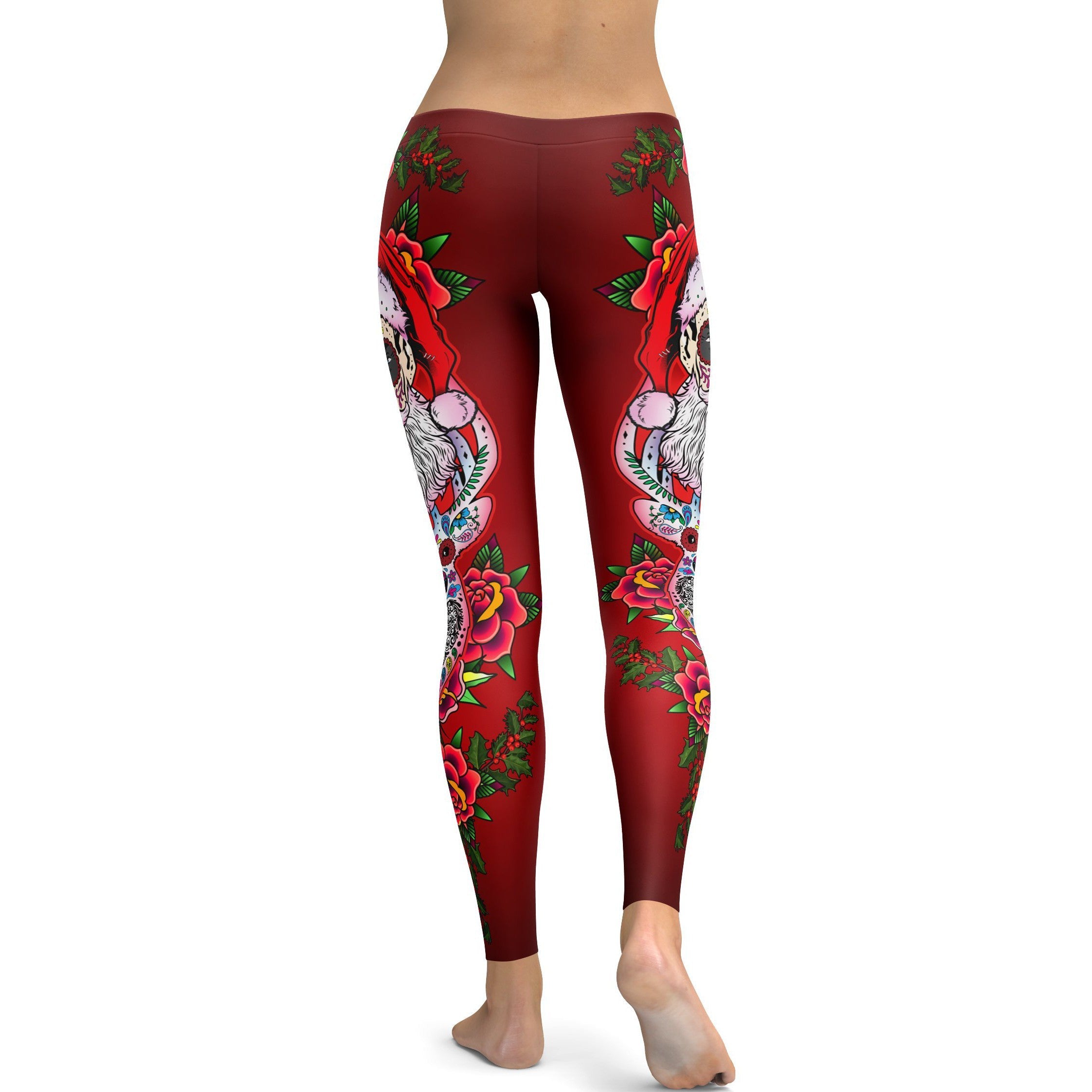 Santa & Rudolph Sugar Skull Leggings - GearBunch Leggings / Yoga Pants